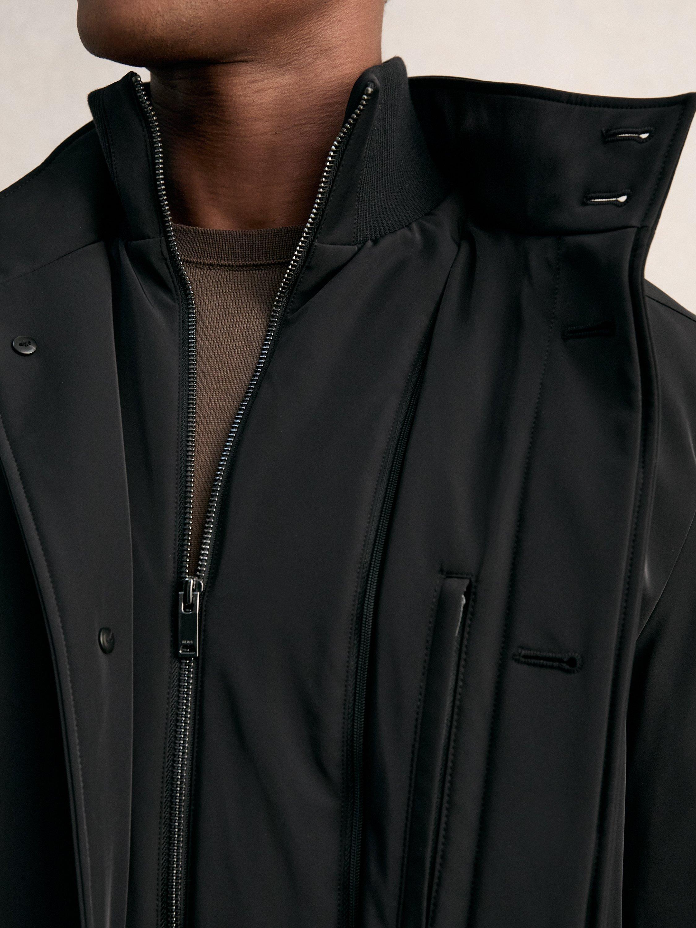 Product image 5 of 5, which shows Reiss Player Hybrid Removable Funnel Neck Overcoat, Black, XS