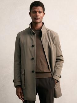 Reiss Player Hybrid Removable Funnel Neck Overcoat, Mushroom Brown