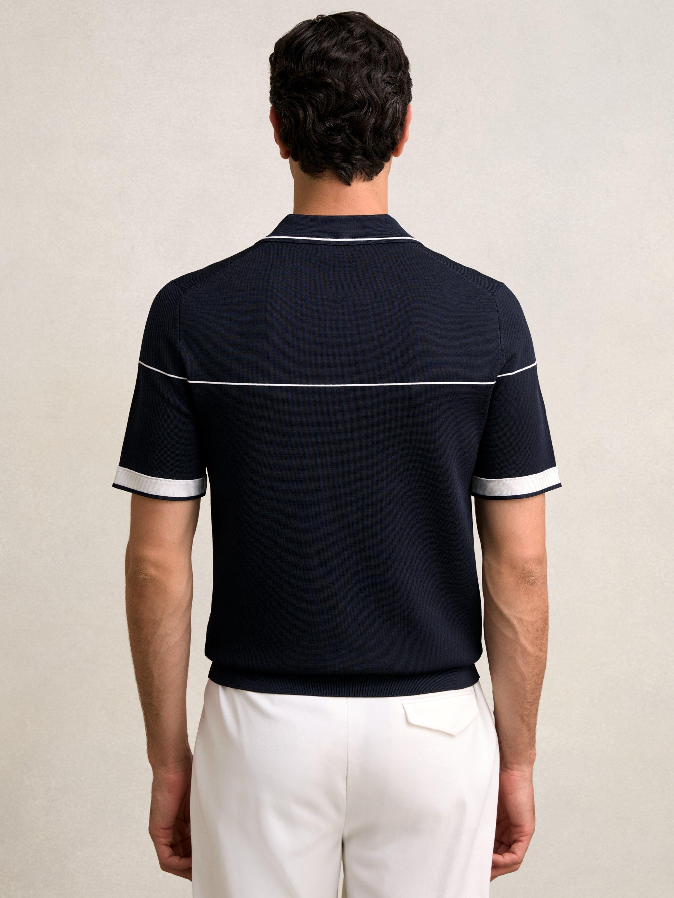 Product image 2 of 5, which shows Reiss Bradford Zip Neck Polo Shirt, Navy/White, XS