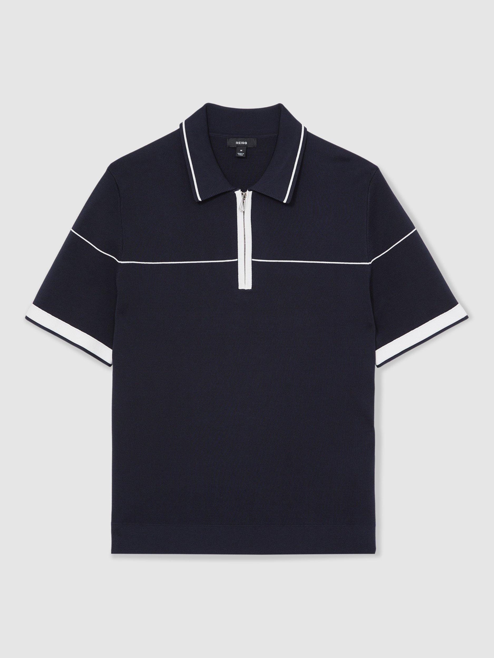 Product image 3 of 5, which shows Reiss Bradford Zip Neck Polo Shirt, Navy/White, XS