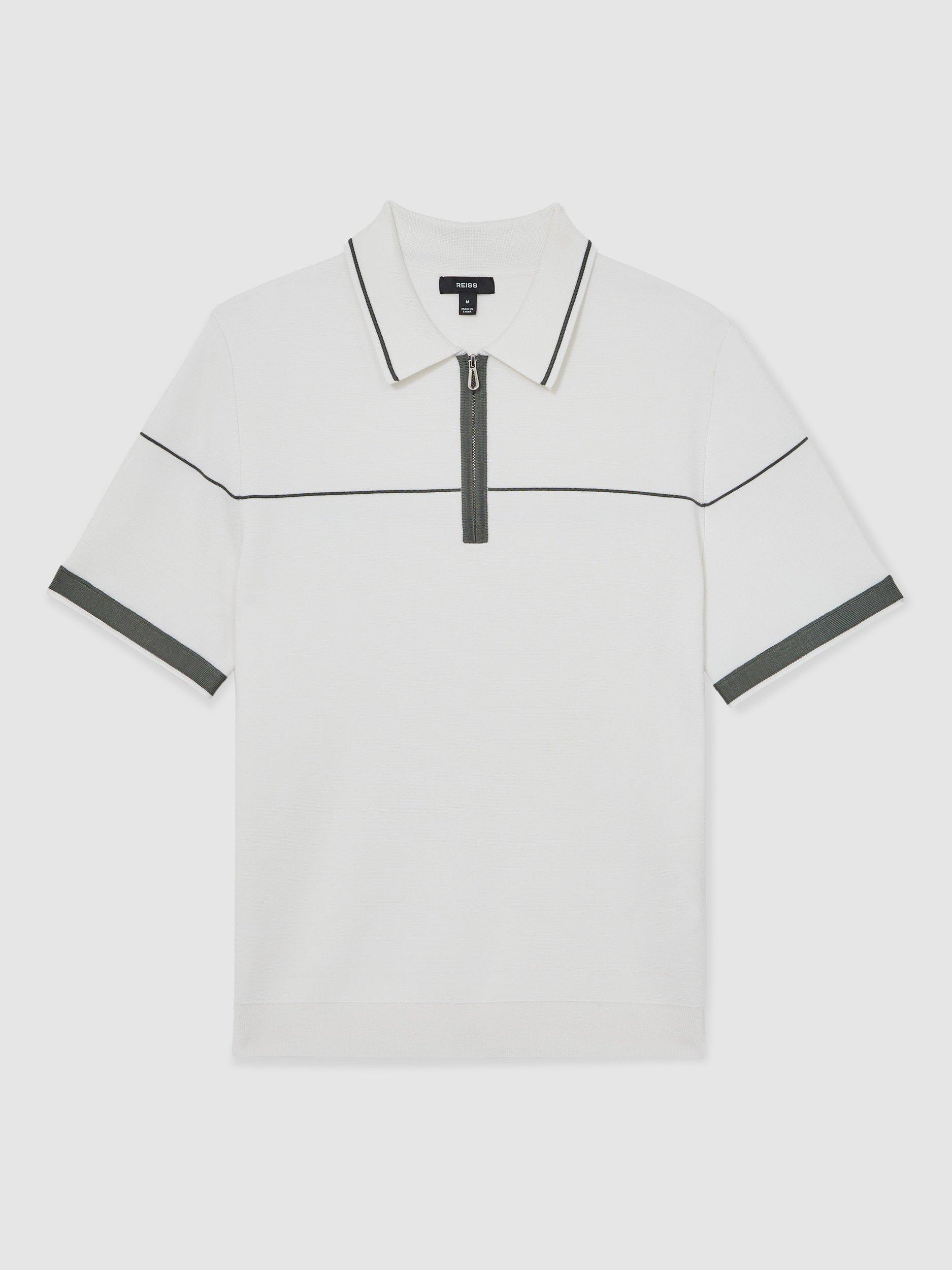 Product image 3 of 5, which shows Reiss Bradford Regular Fit Polo Shirt, White/Green, XS