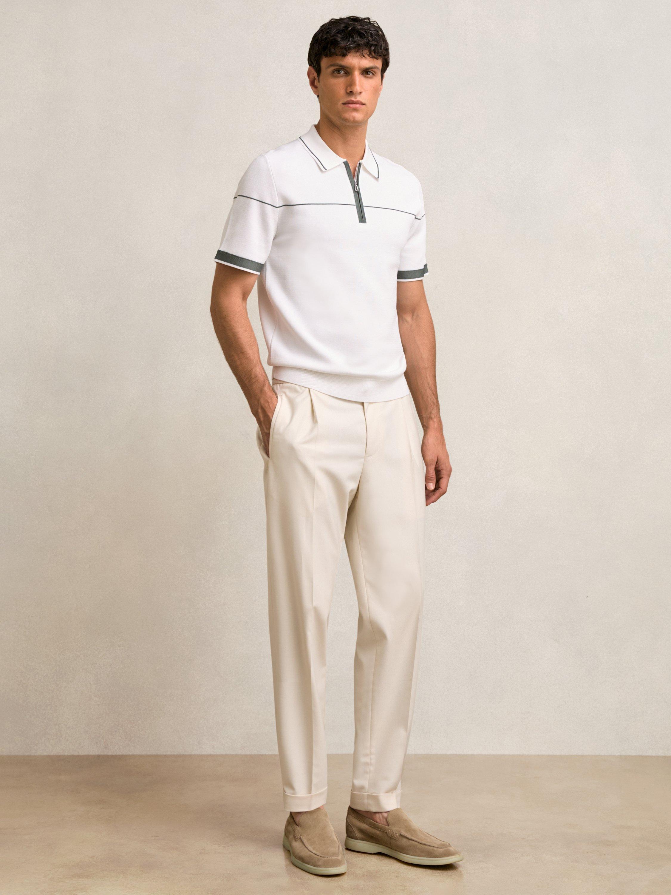 Product image 4 of 5, which shows Reiss Bradford Regular Fit Polo Shirt, White/Green, XS