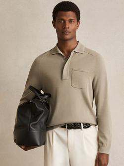 Reiss Clinton Long Sleeve Cotton Polo Shirt, Light Sage Green