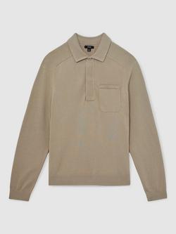 Reiss Clinton Long Sleeve Cotton Polo Shirt - view 2, Light Sage Green
