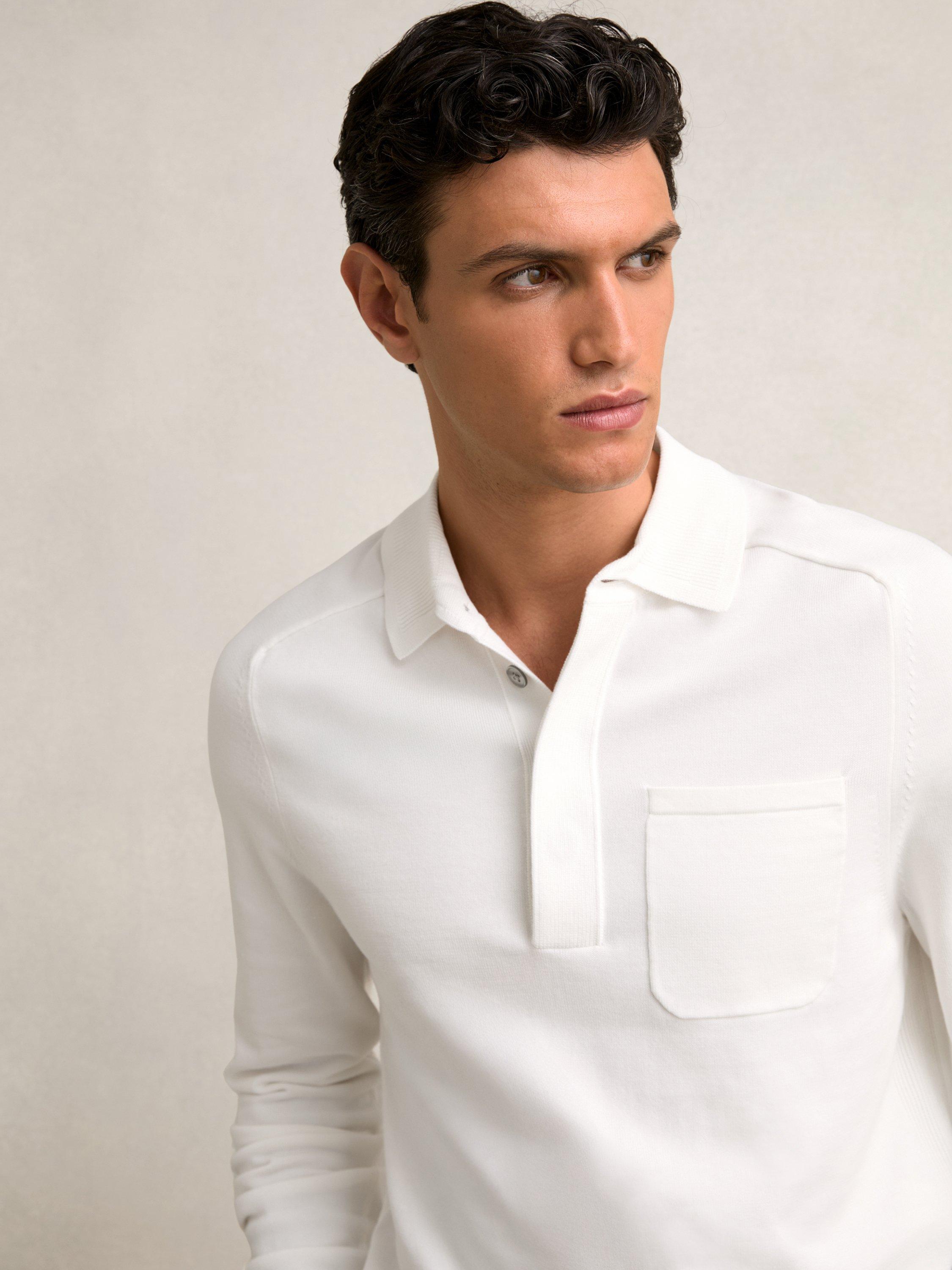 Product image 1 of 6, which shows Reiss Clinton Long Sleeve Polo Shirt, White, S