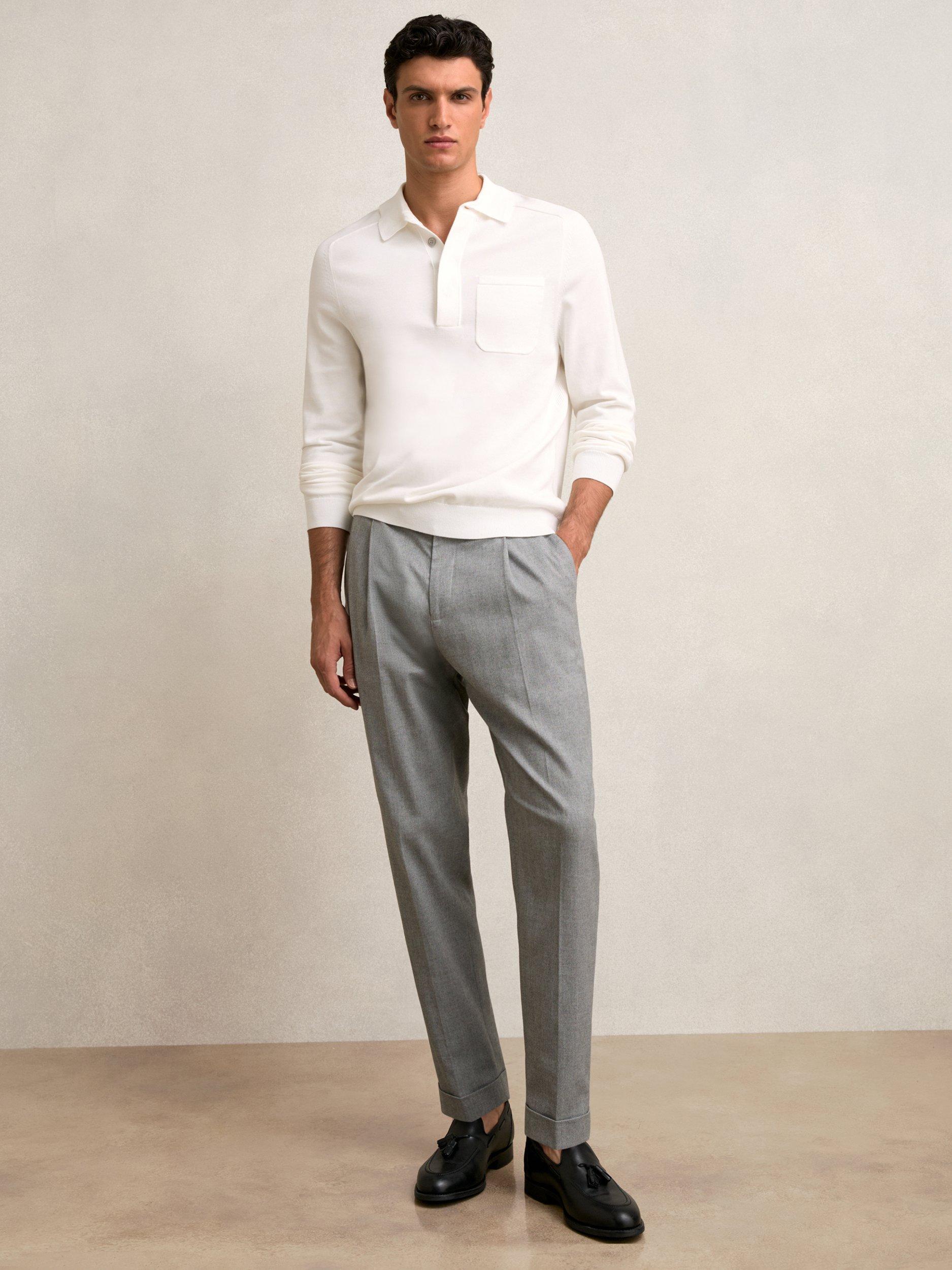 Product image 5 of 6, which shows Reiss Clinton Long Sleeve Polo Shirt, White, S