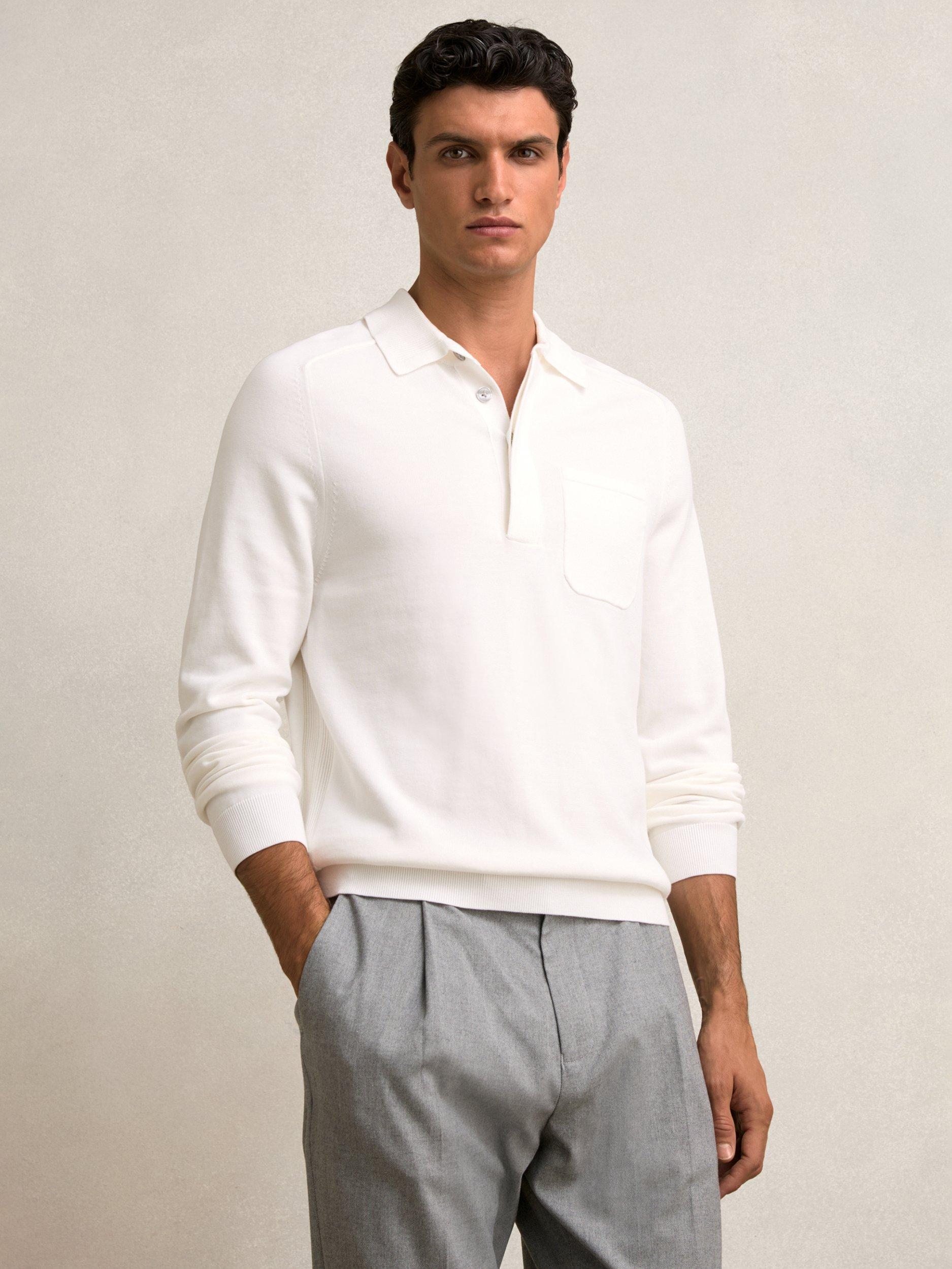 Product image 6 of 6, which shows Reiss Clinton Long Sleeve Polo Shirt, White, S