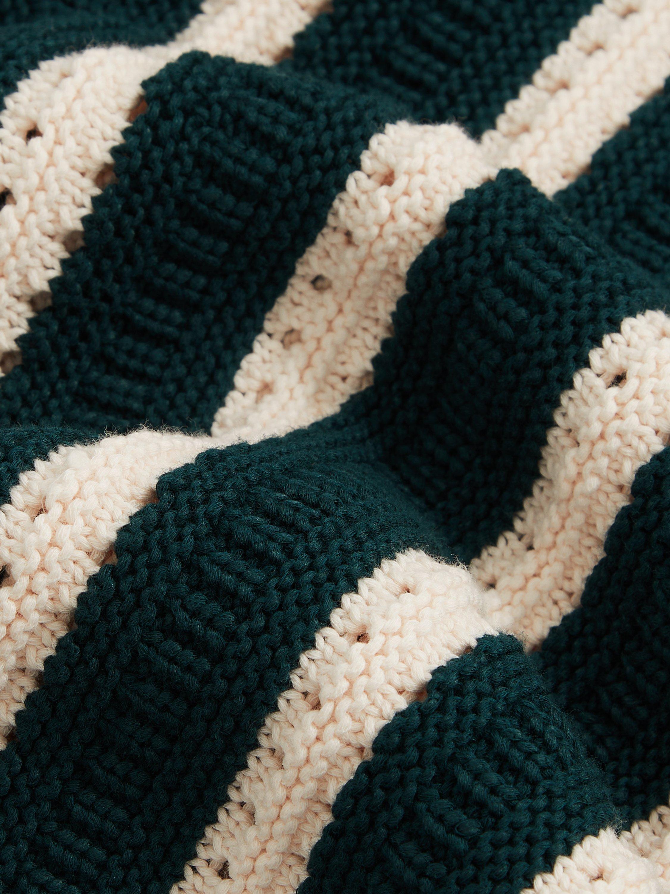 Product image 2 of 6, which shows Reiss Duncan Stripe Cotton Blend Polo Shirt, Dark Teal Green/Ecru, XS