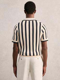Reiss Duncan Stripe Cotton Blend Polo Shirt - view 2, Off White/Navy