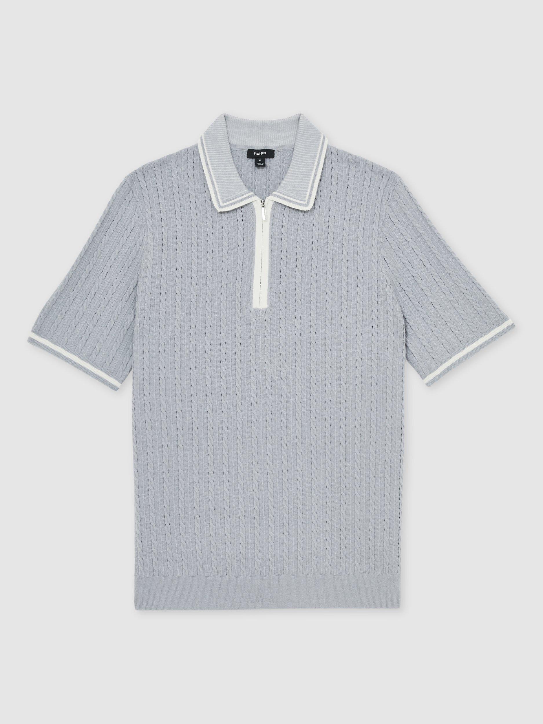 Product image 3 of 5, which shows Reiss Jarvis Knitted Polo Shirt, Soft Blue, XS