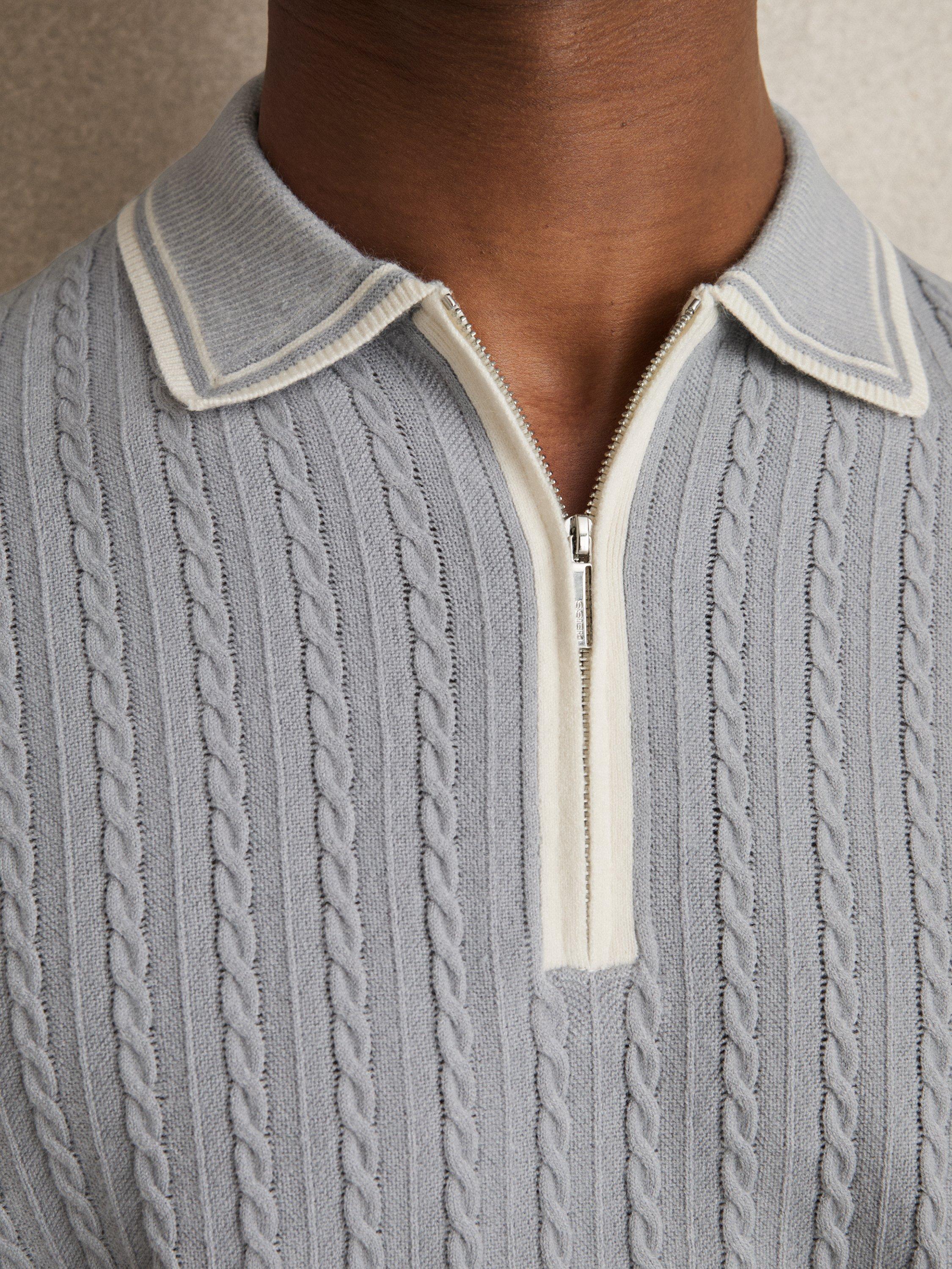 Product image 4 of 5, which shows Reiss Jarvis Knitted Polo Shirt, Soft Blue, XS