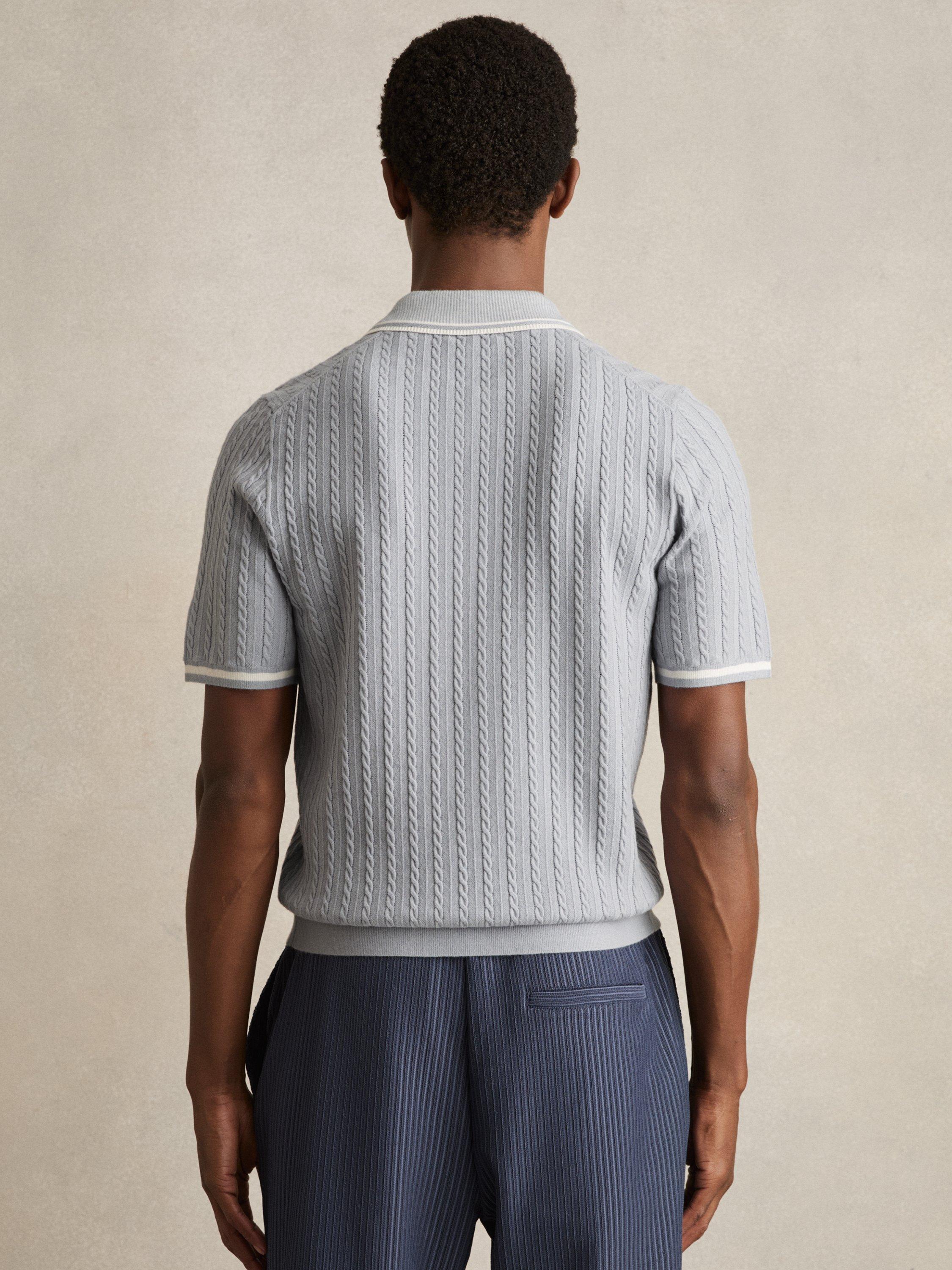 Product image 5 of 5, which shows Reiss Jarvis Knitted Polo Shirt, Soft Blue, XS