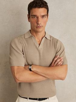 Reiss Merit Cotton Blend Polo Shirt, Light Camel Brown