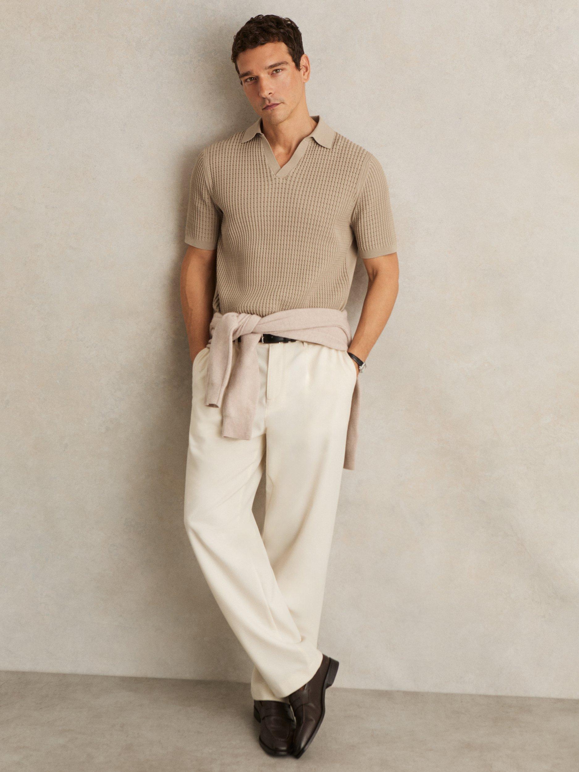 Product image 2 of 5, which shows Reiss Merit Cotton Blend Polo Shirt, Light Camel Brown, XS