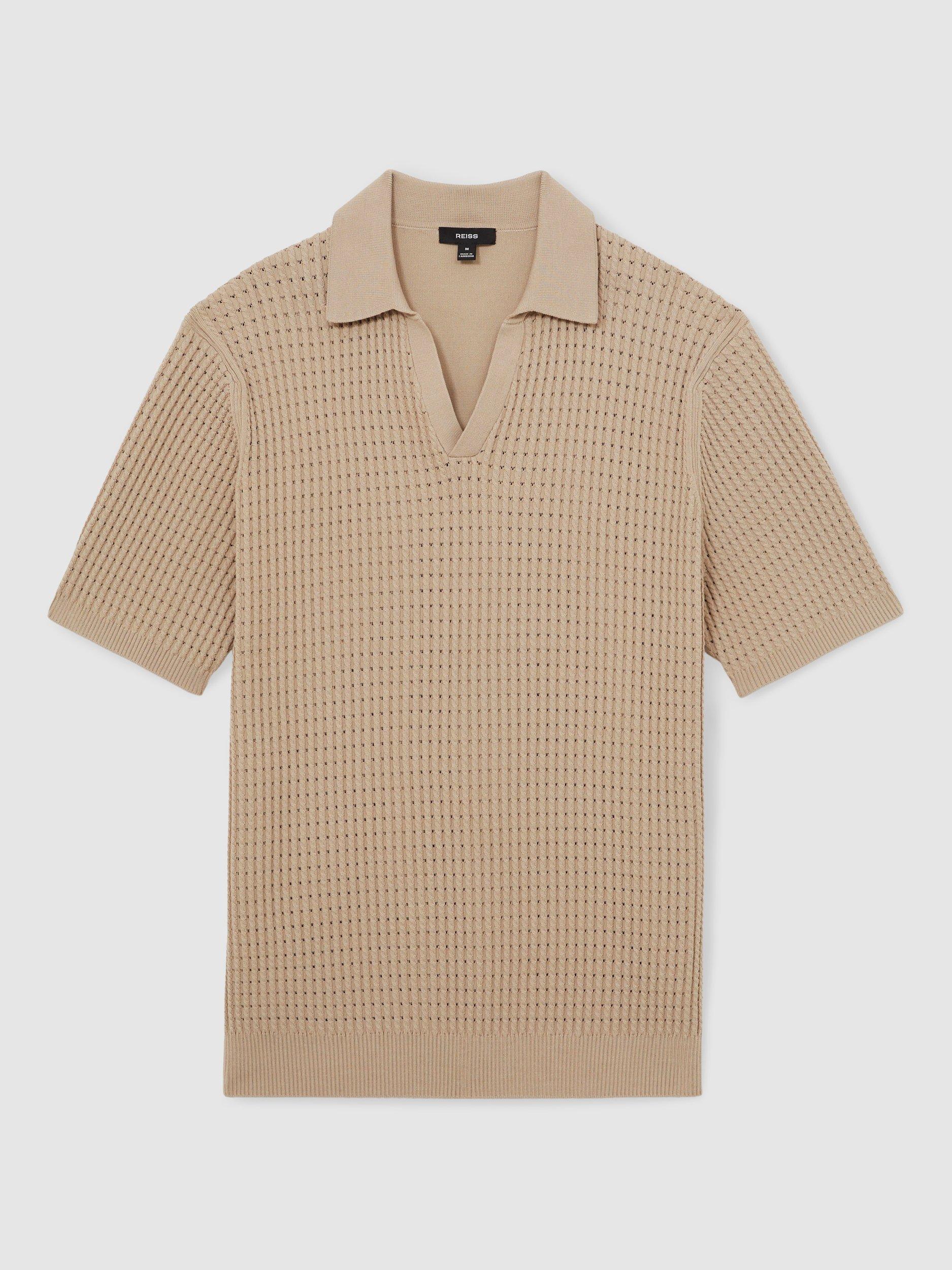 Product image 3 of 5, which shows Reiss Merit Cotton Blend Polo Shirt, Light Camel Brown, XS