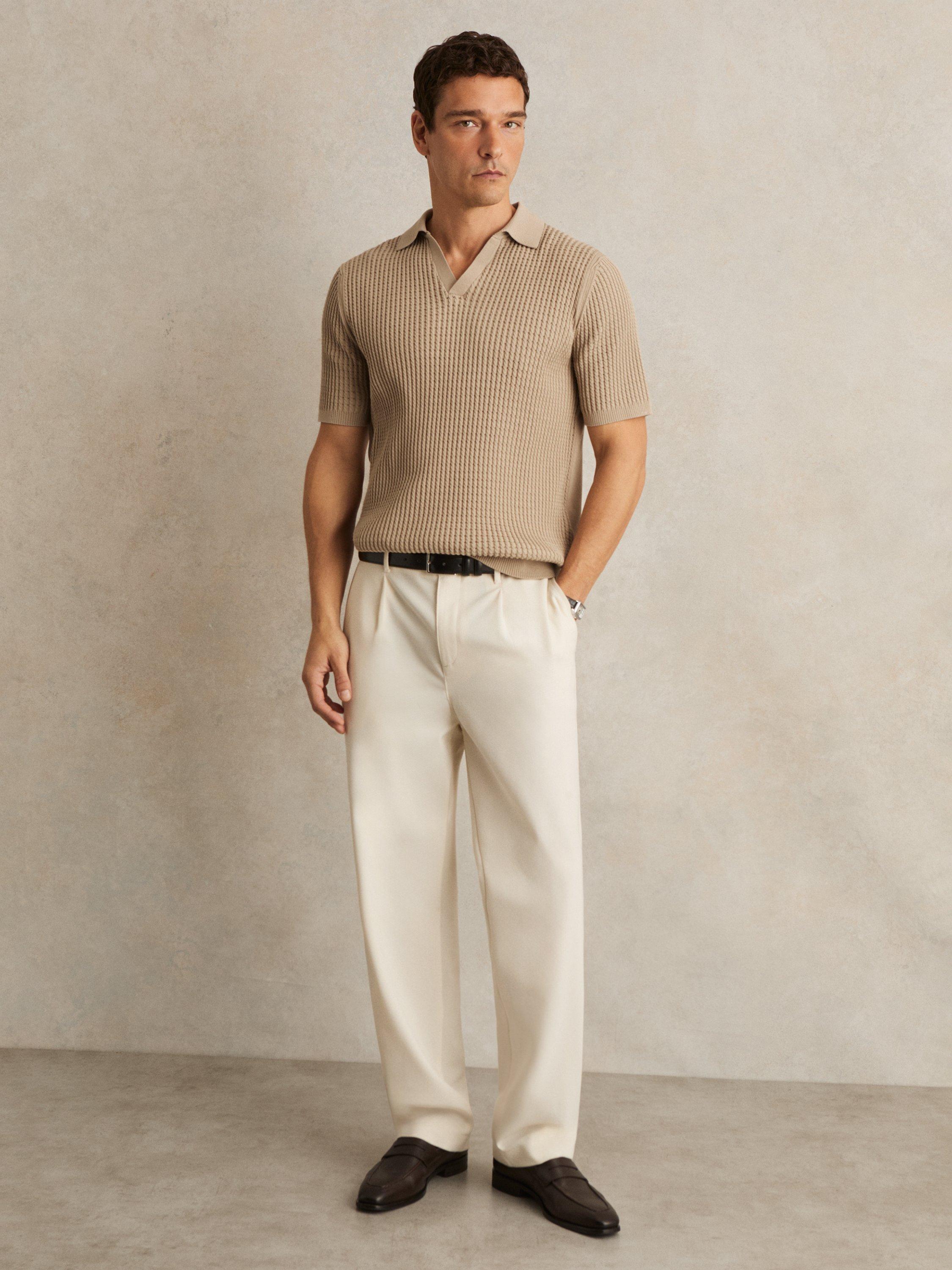 Product image 4 of 5, which shows Reiss Merit Cotton Blend Polo Shirt, Light Camel Brown, XS