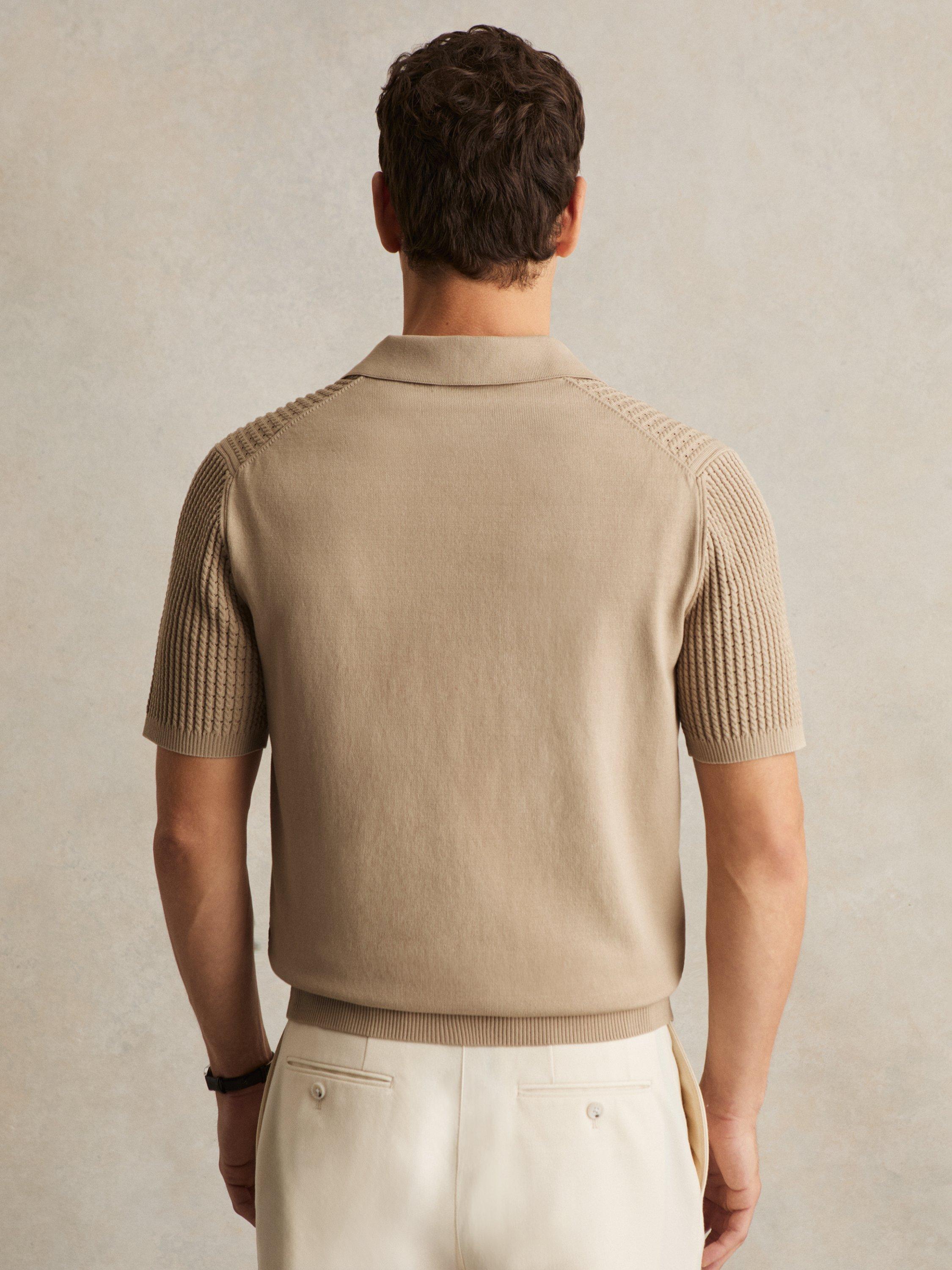 Product image 5 of 5, which shows Reiss Merit Cotton Blend Polo Shirt, Light Camel Brown, XS