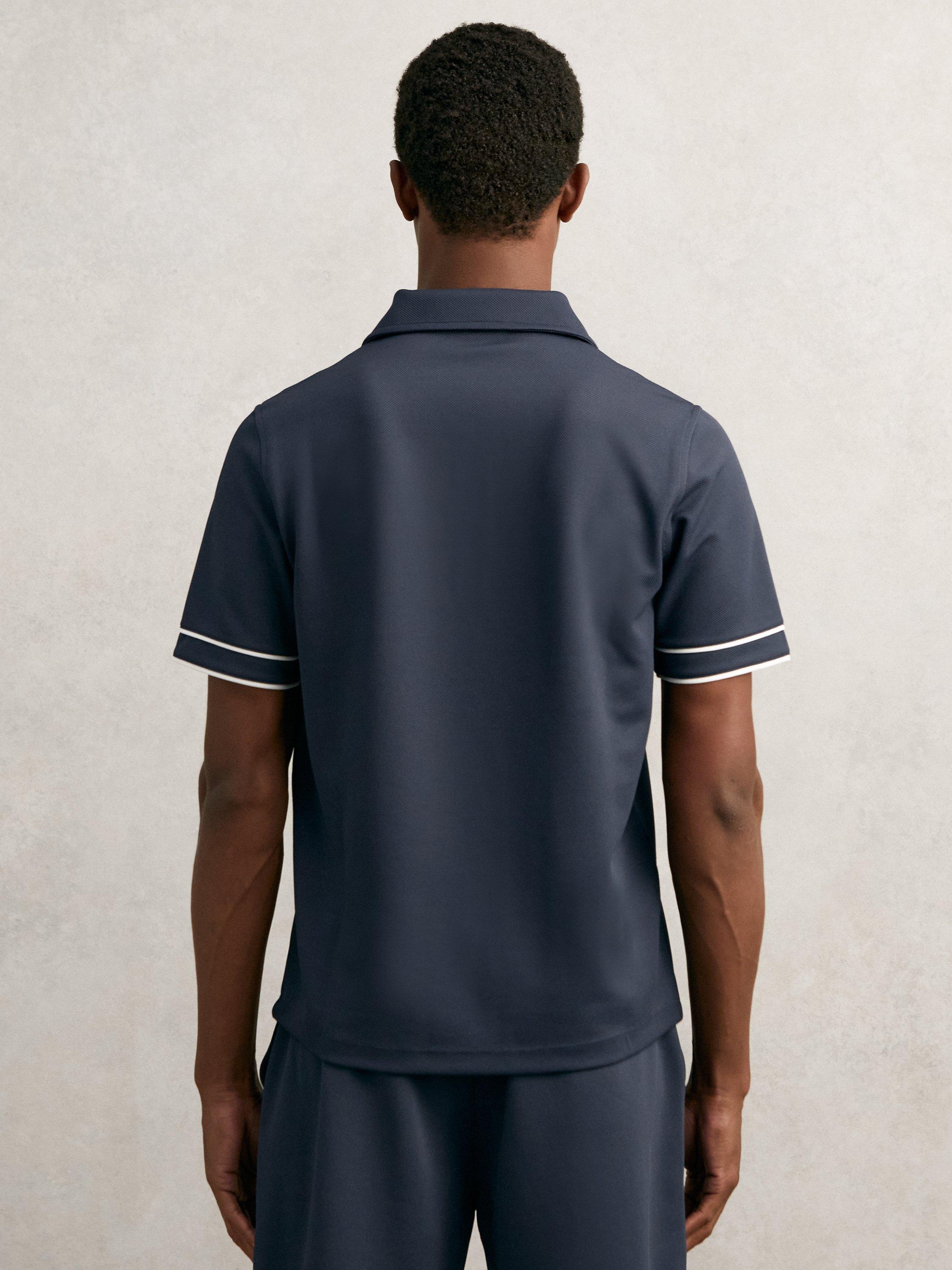 Product image 2 of 5, which shows Reiss Zain Regular Fit Short Sleeve Polo Shirt, Airforce Blue, XS