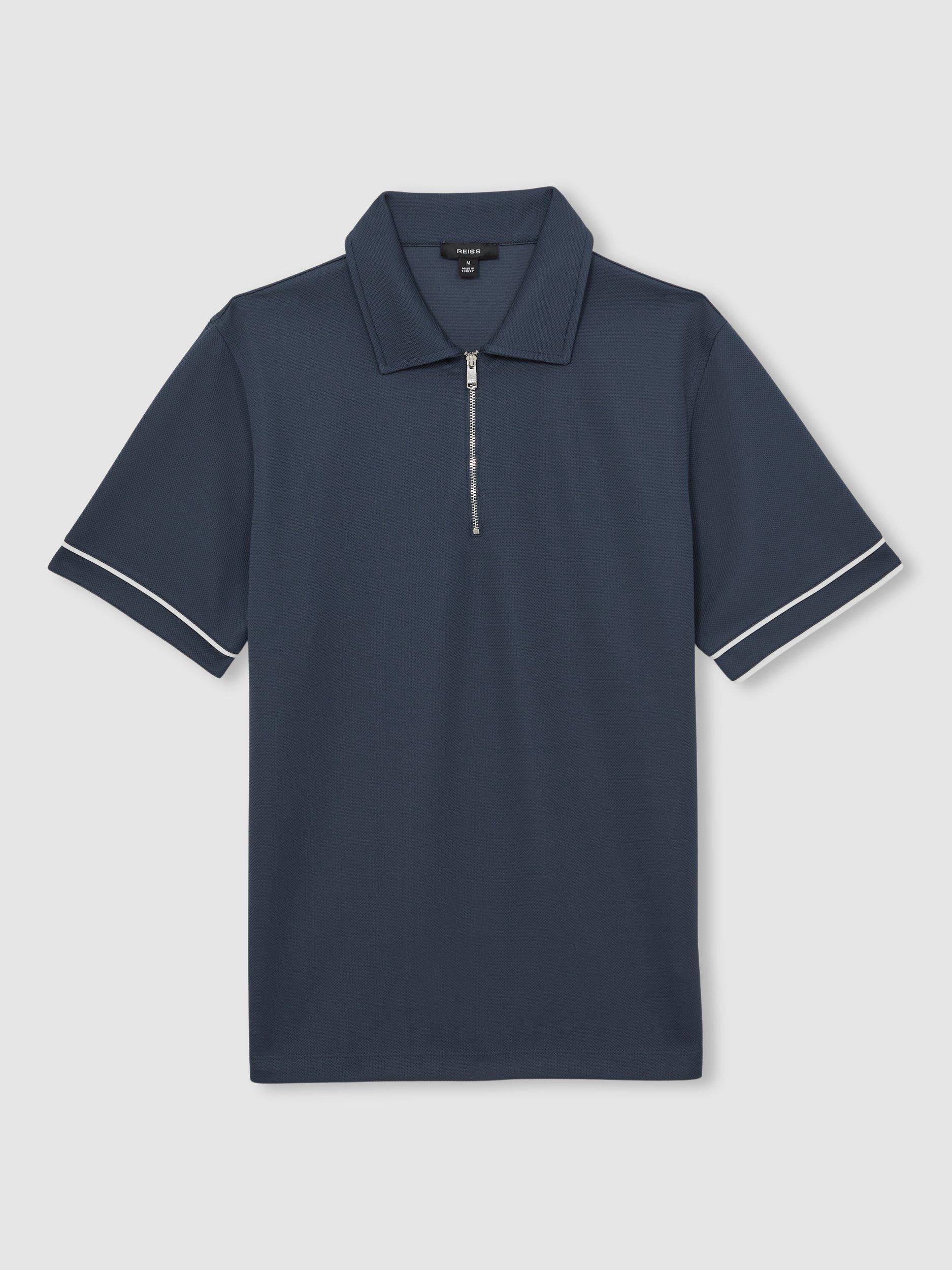 Product image 3 of 5, which shows Reiss Zain Regular Fit Short Sleeve Polo Shirt, Airforce Blue, XS