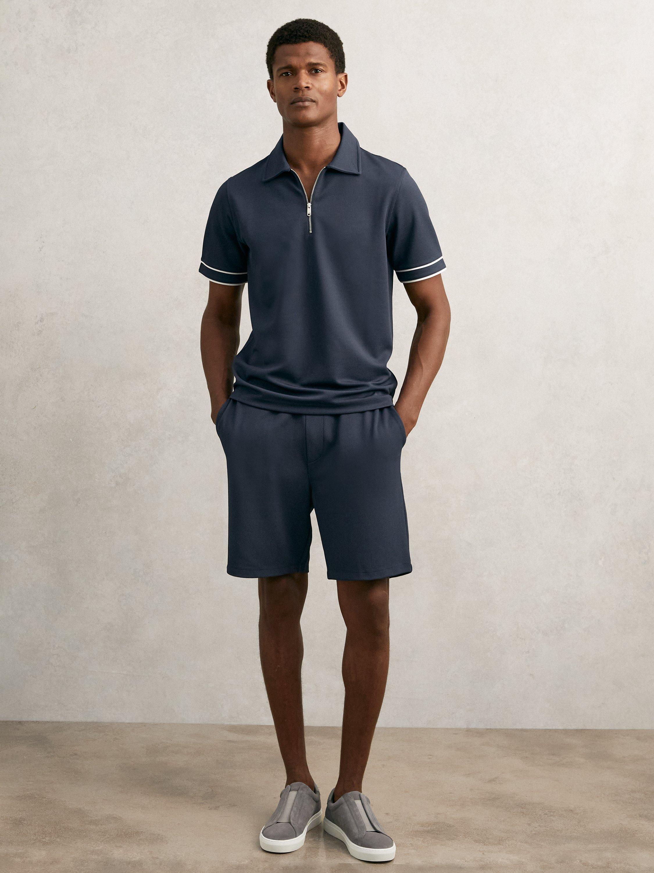 Product image 4 of 5, which shows Reiss Zain Regular Fit Short Sleeve Polo Shirt, Airforce Blue, XS