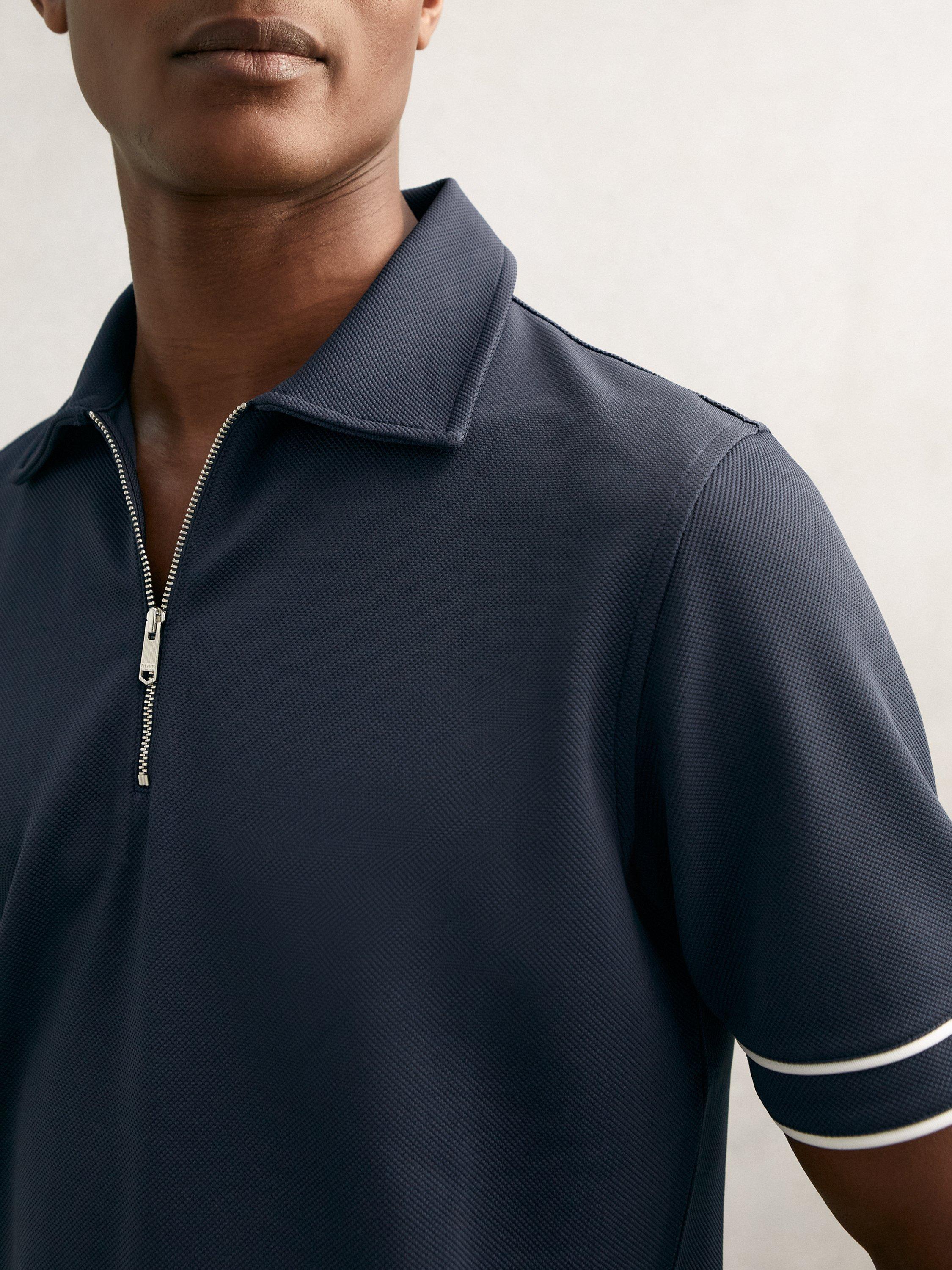 Product image 5 of 5, which shows Reiss Zain Regular Fit Short Sleeve Polo Shirt, Airforce Blue, XS