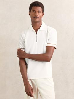 Reiss Zain Half-Zip Tipped Polo Shirt, White, White