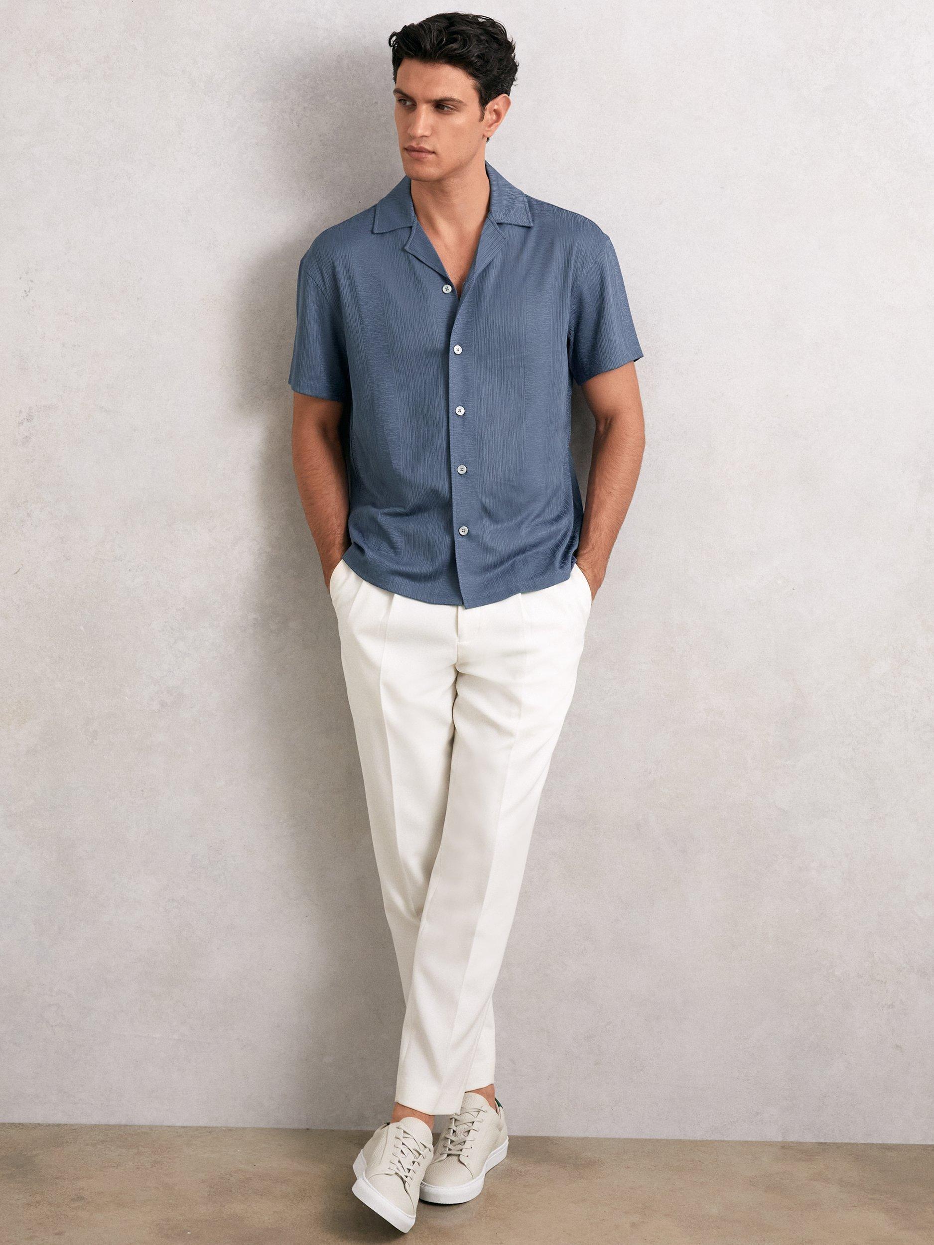 Product image 1 of 5, which shows Reiss Ando Airforce Short Sleeve Shirt, Airforce Blue, XS