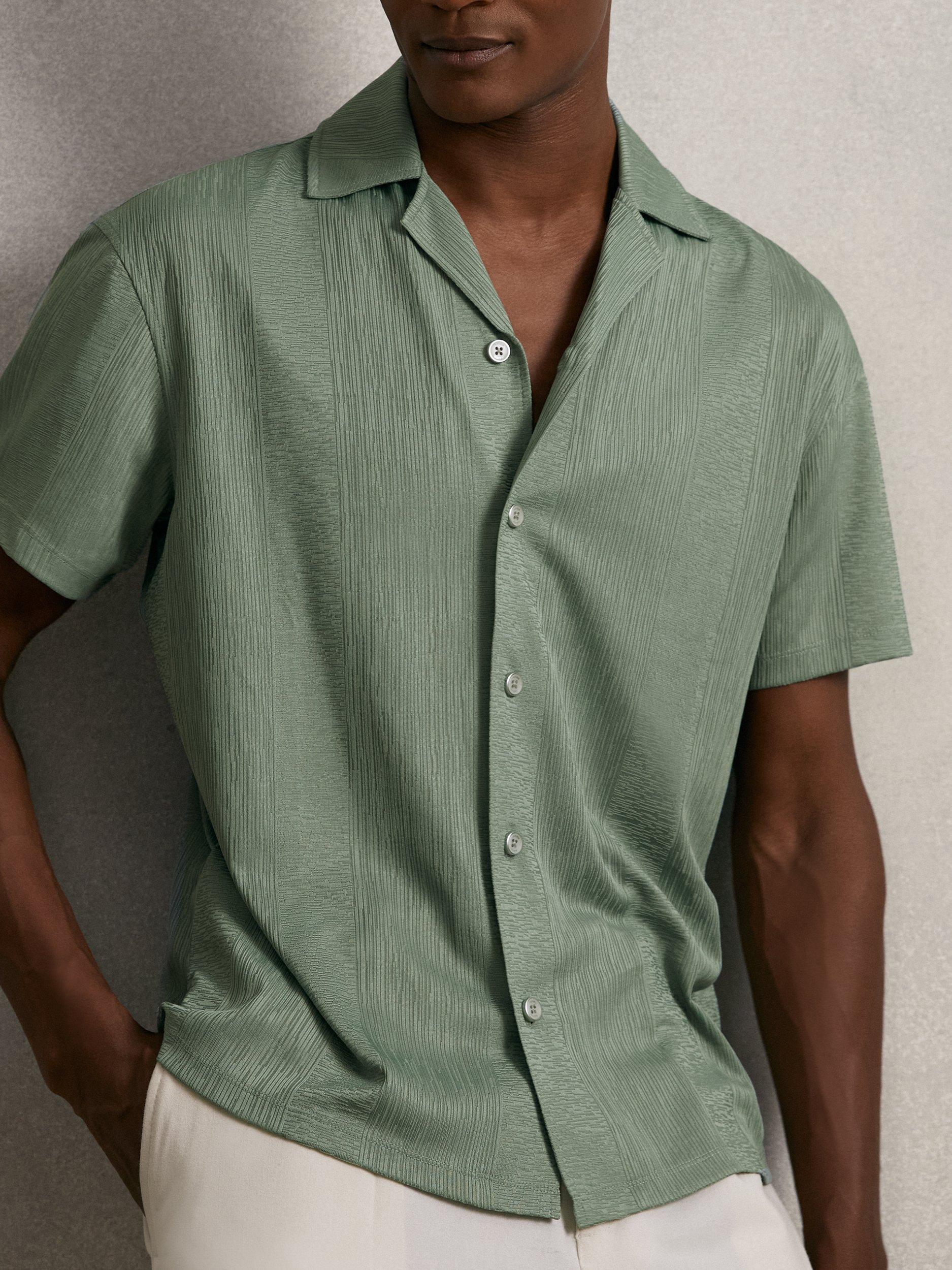 Product image 1 of 5, which shows Reiss Ando Airforce Short Sleeve Shirt, Mint Green, XS