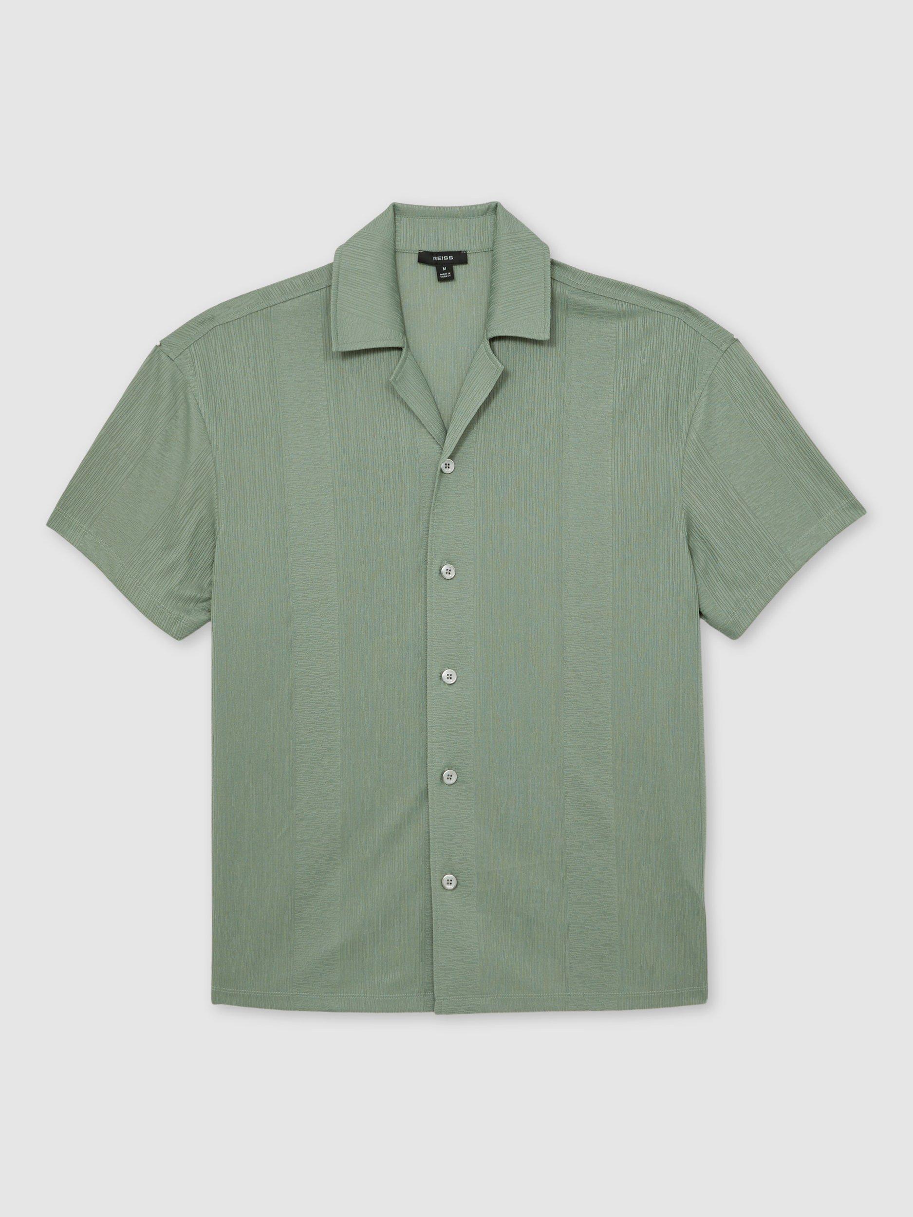 Product image 3 of 5, which shows Reiss Ando Airforce Short Sleeve Shirt, Mint Green, XS