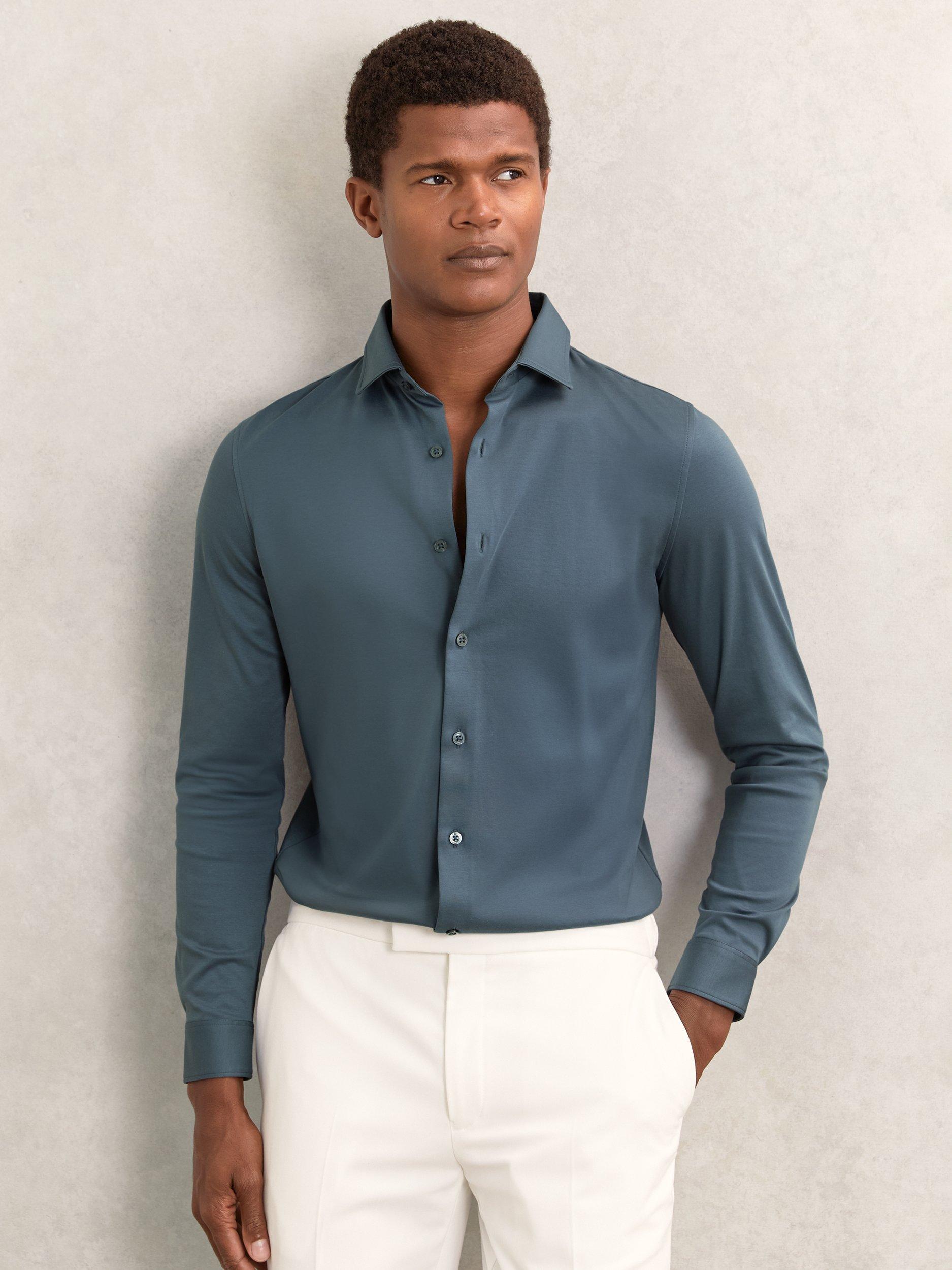 Reiss Duke Airforce Cotton Long Sleeve Collar Shirt