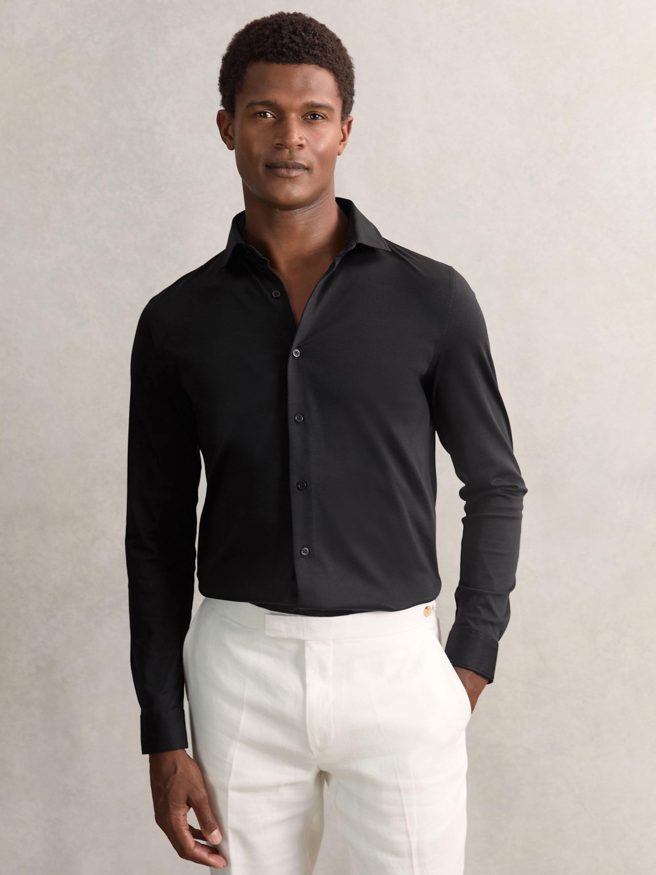 Product image 1 of 5, which shows Reiss Duke Long Sleeve Shirt, Black, XS