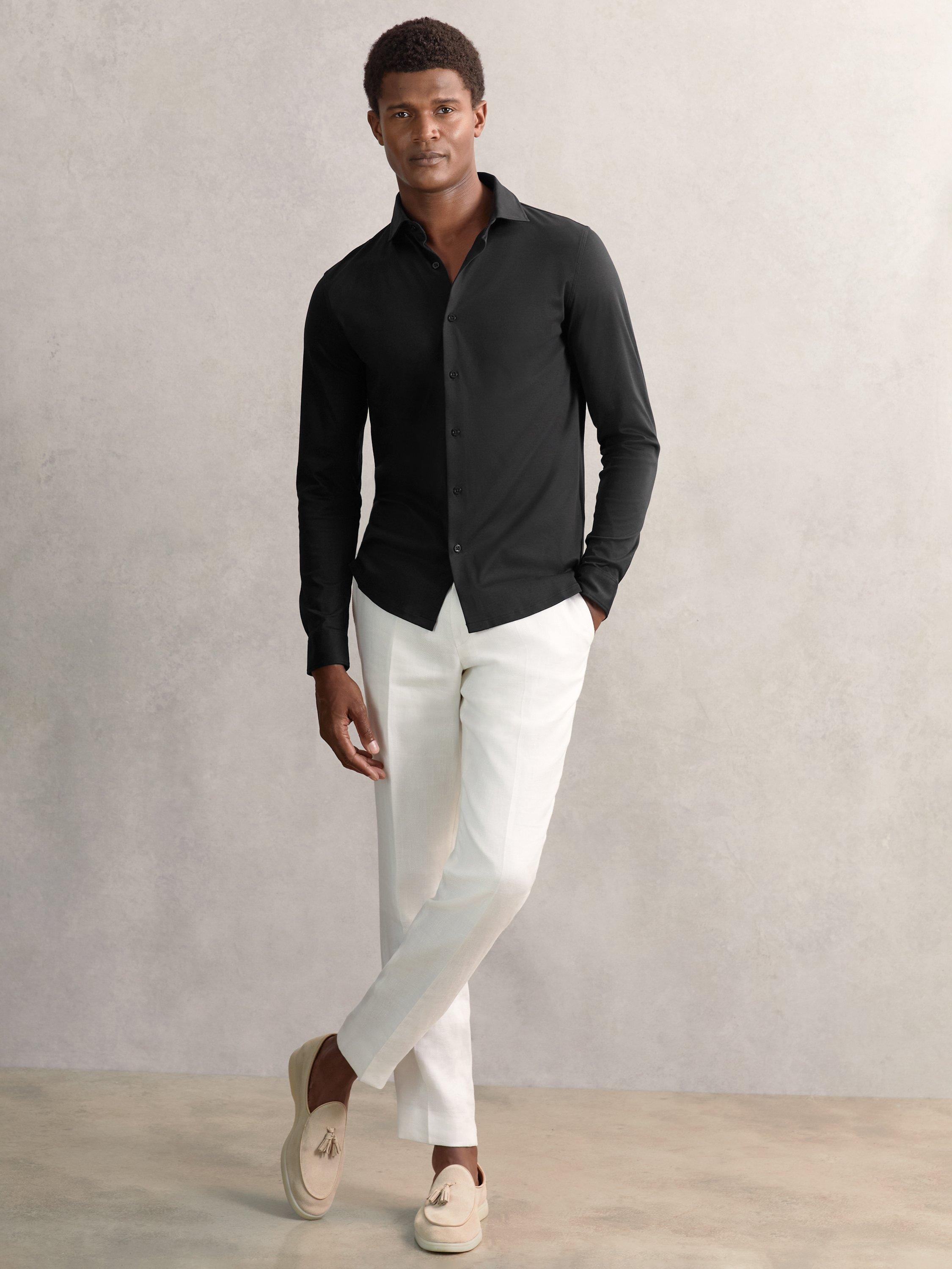 Product image 5 of 5, which shows Reiss Duke Long Sleeve Shirt, Black, XS