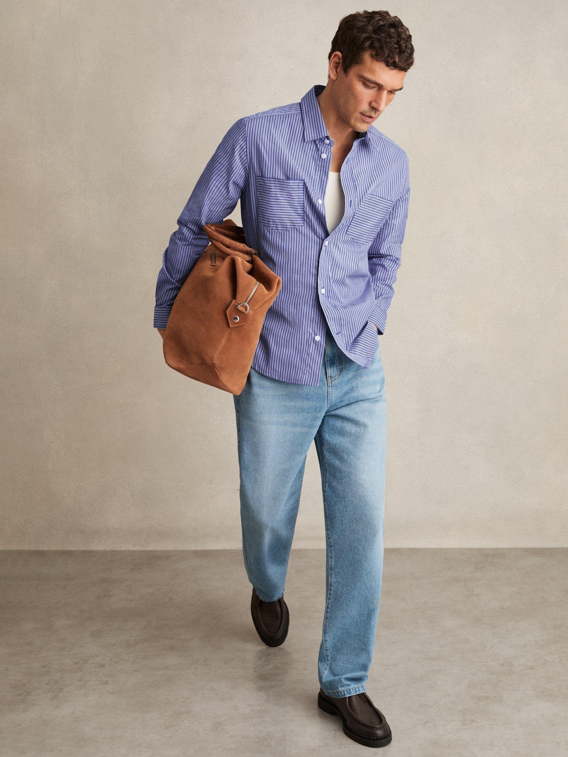 Product image 1 of 5, which shows Reiss Hendrixon Stripe Cotton Shirt, Blue/White, S