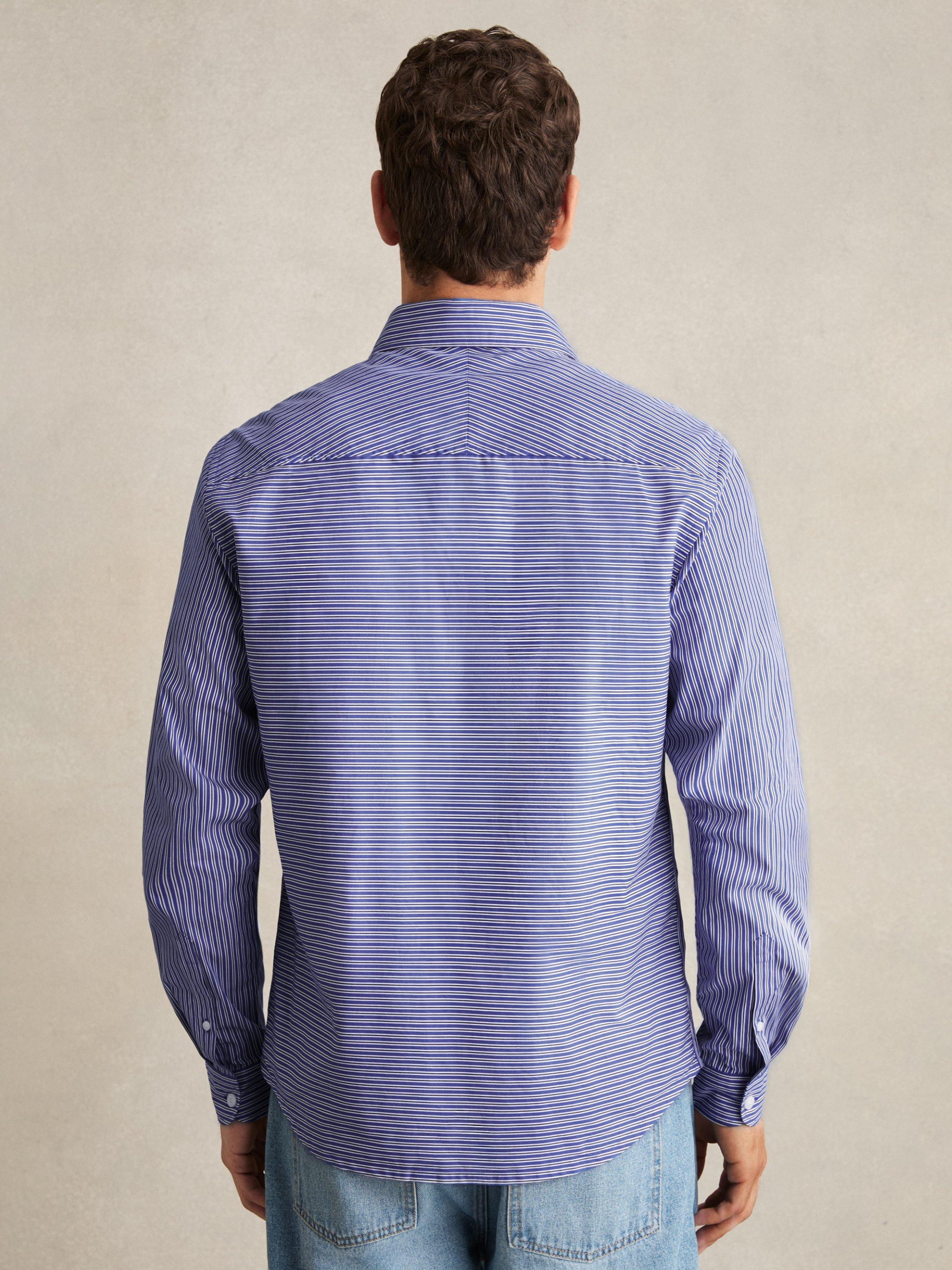Product image 2 of 5, which shows Reiss Hendrixon Stripe Cotton Shirt, Blue/White, S