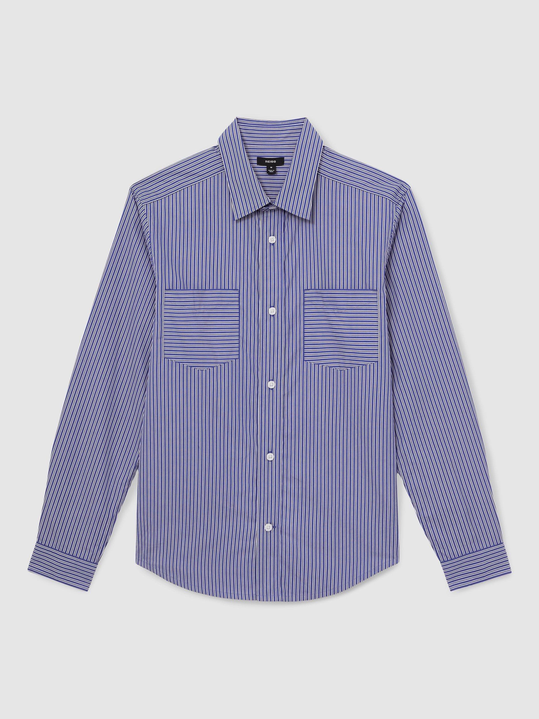 Product image 3 of 5, which shows Reiss Hendrixon Stripe Cotton Shirt, Blue/White, S