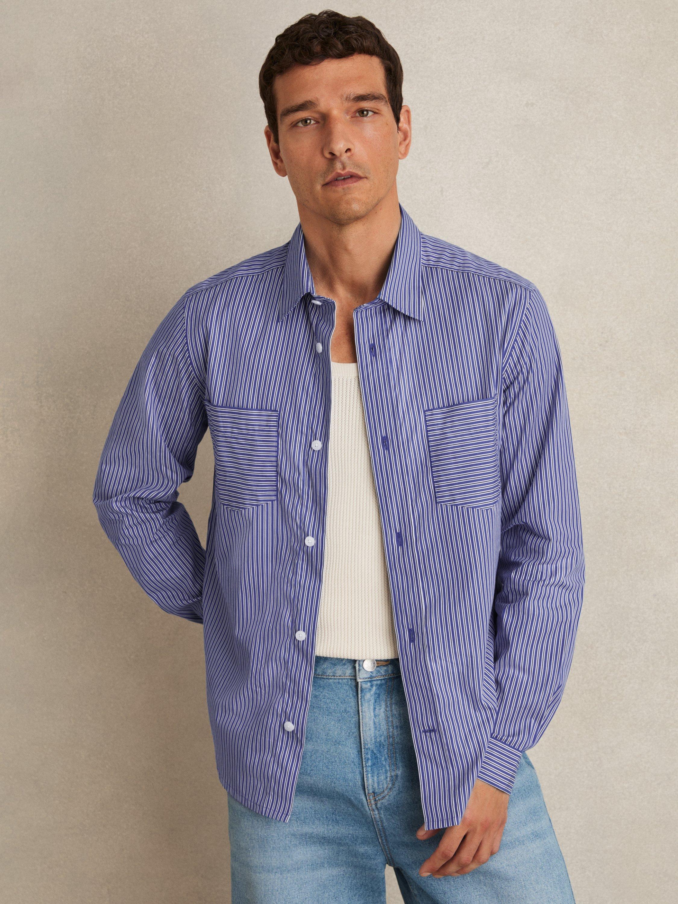 Product image 4 of 5, which shows Reiss Hendrixon Stripe Cotton Shirt, Blue/White, S
