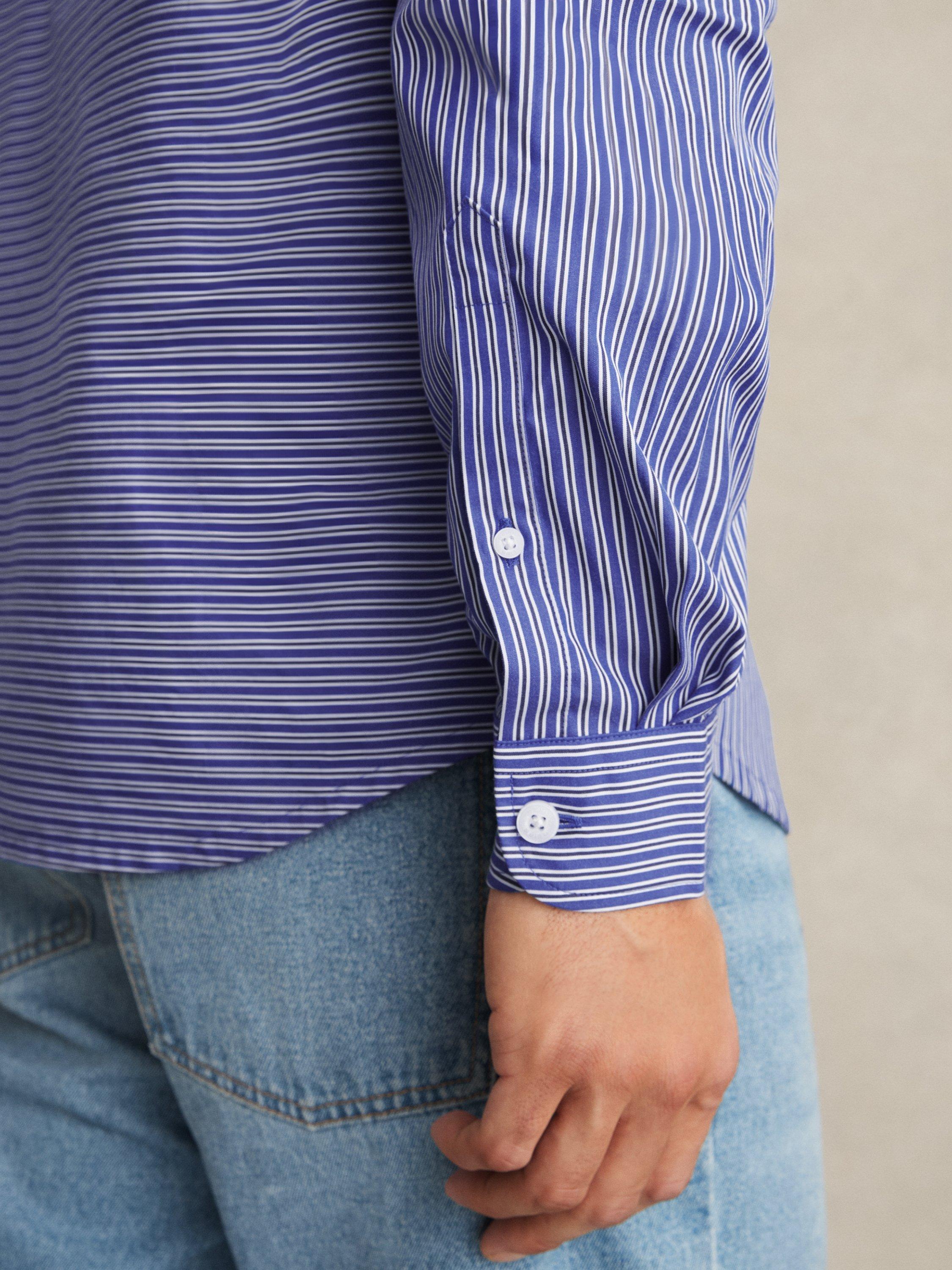Product image 5 of 5, which shows Reiss Hendrixon Stripe Cotton Shirt, Blue/White, S
