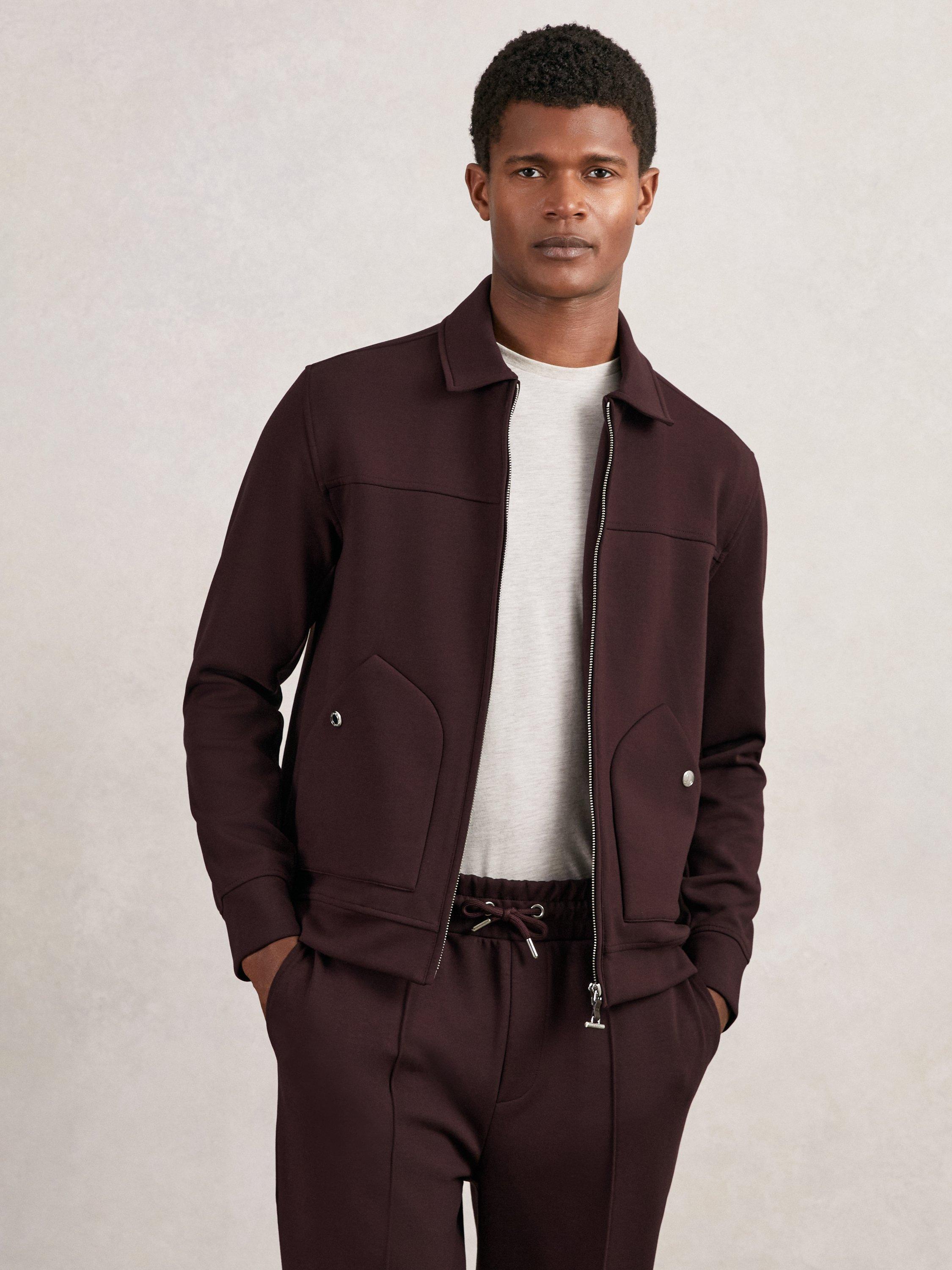 Product image 1 of 5, which shows Reiss Newland Zip Front Overshirt, Cherry Red, L