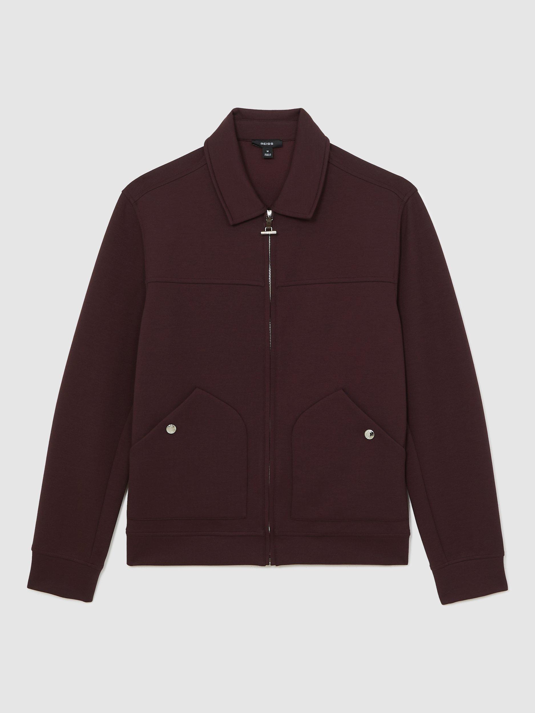 Product image 3 of 5, which shows Reiss Newland Zip Front Overshirt, Cherry Red, L