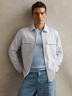 Reiss Palina Zip Front Stripe Cotton Shirt, White/Soft Blue