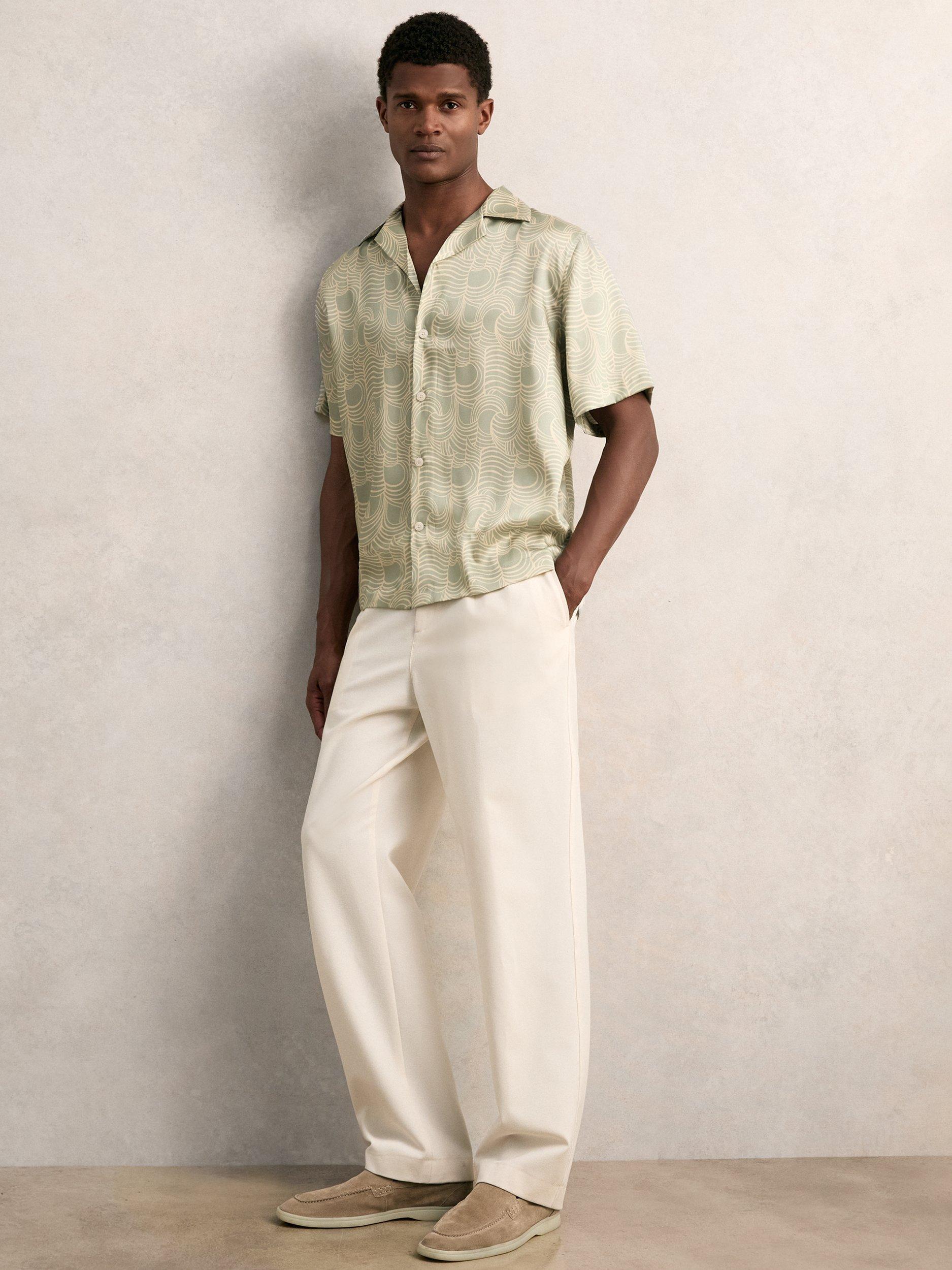 Product image 1 of 4, which shows Reiss waver Regular Fit Abstract Shirt, Sage Green, XS