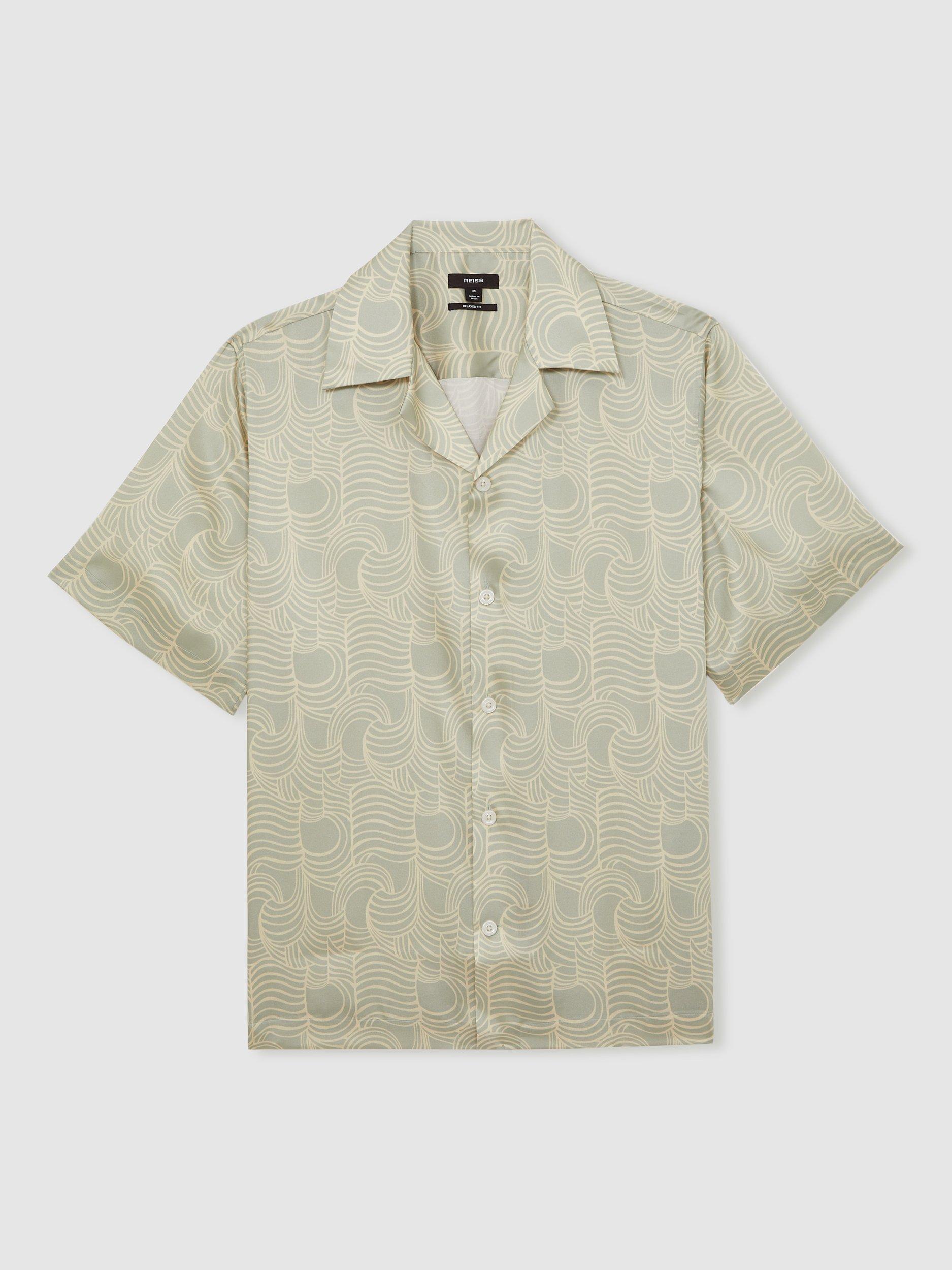 Product image 3 of 4, which shows Reiss waver Regular Fit Abstract Shirt, Sage Green, XS
