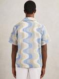 Reiss Wilson Regular Fit Wave Patterned Revere Collar Shirt, Blue/Multi