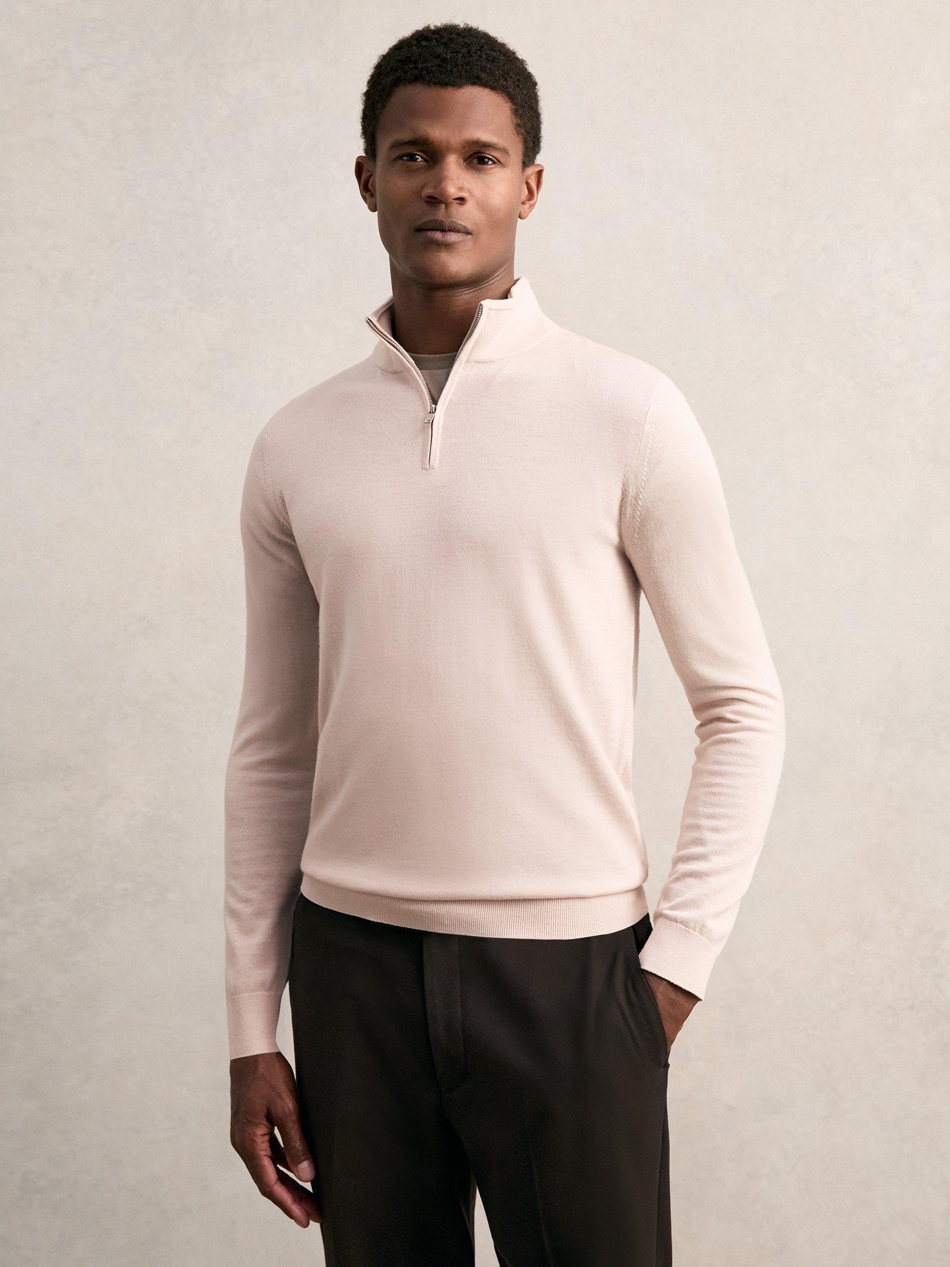 Product image 1 of 5, which shows Reiss Blackhall Funnel Neck Merino Wool Jumper, Beige, XS