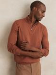 Reiss Blackhall Half Zip Merino Wool Jumper, Cinnamon Brown