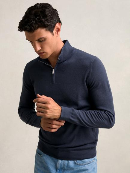 Reiss Blackhall Funnel Neck Merino Wool Jumper, Midnight Navy