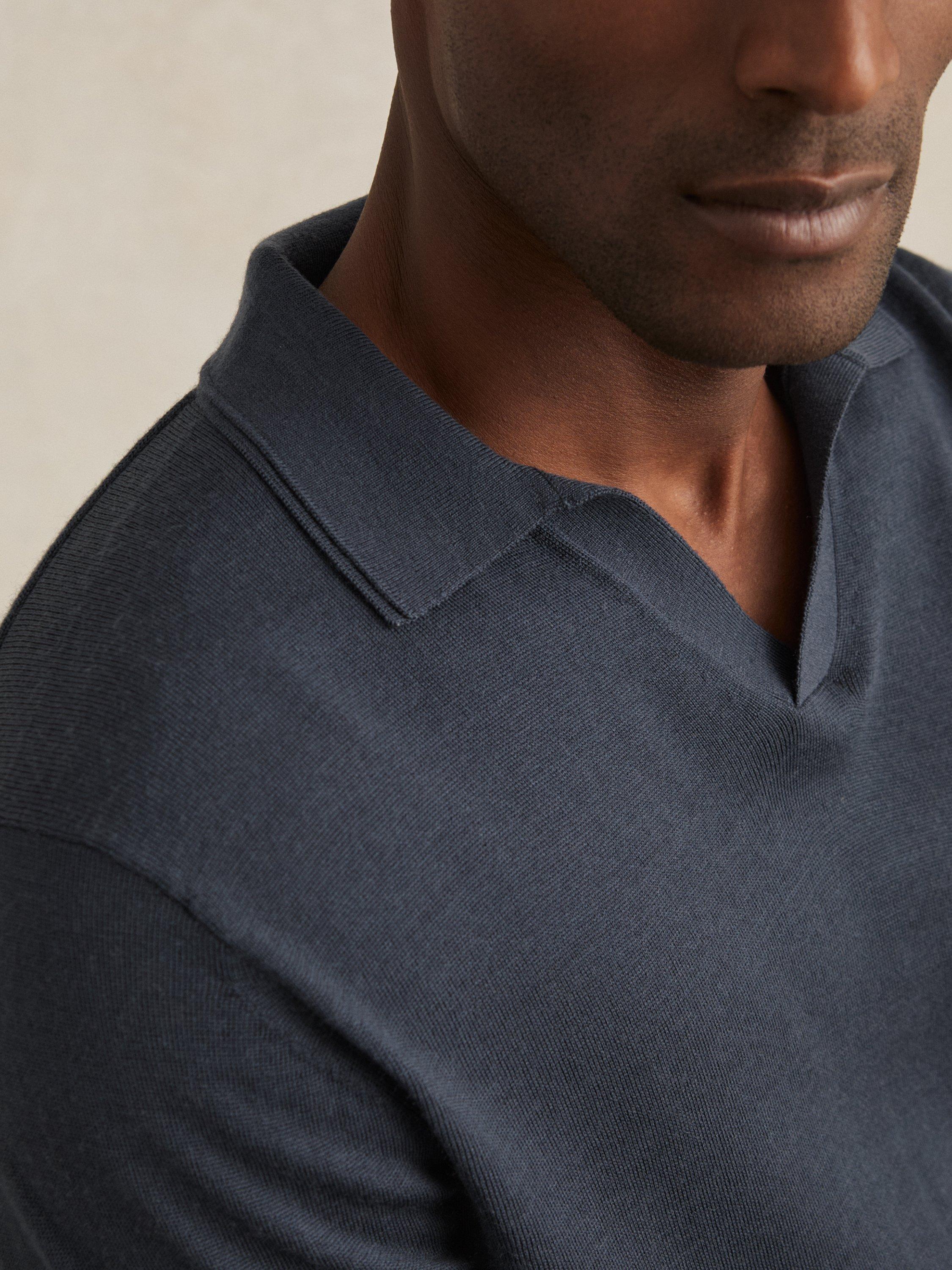 Product image 4 of 5, which shows Reiss Milburn Buttonless Long Sleeve Polo Shirt, Midnight Navy, XXL