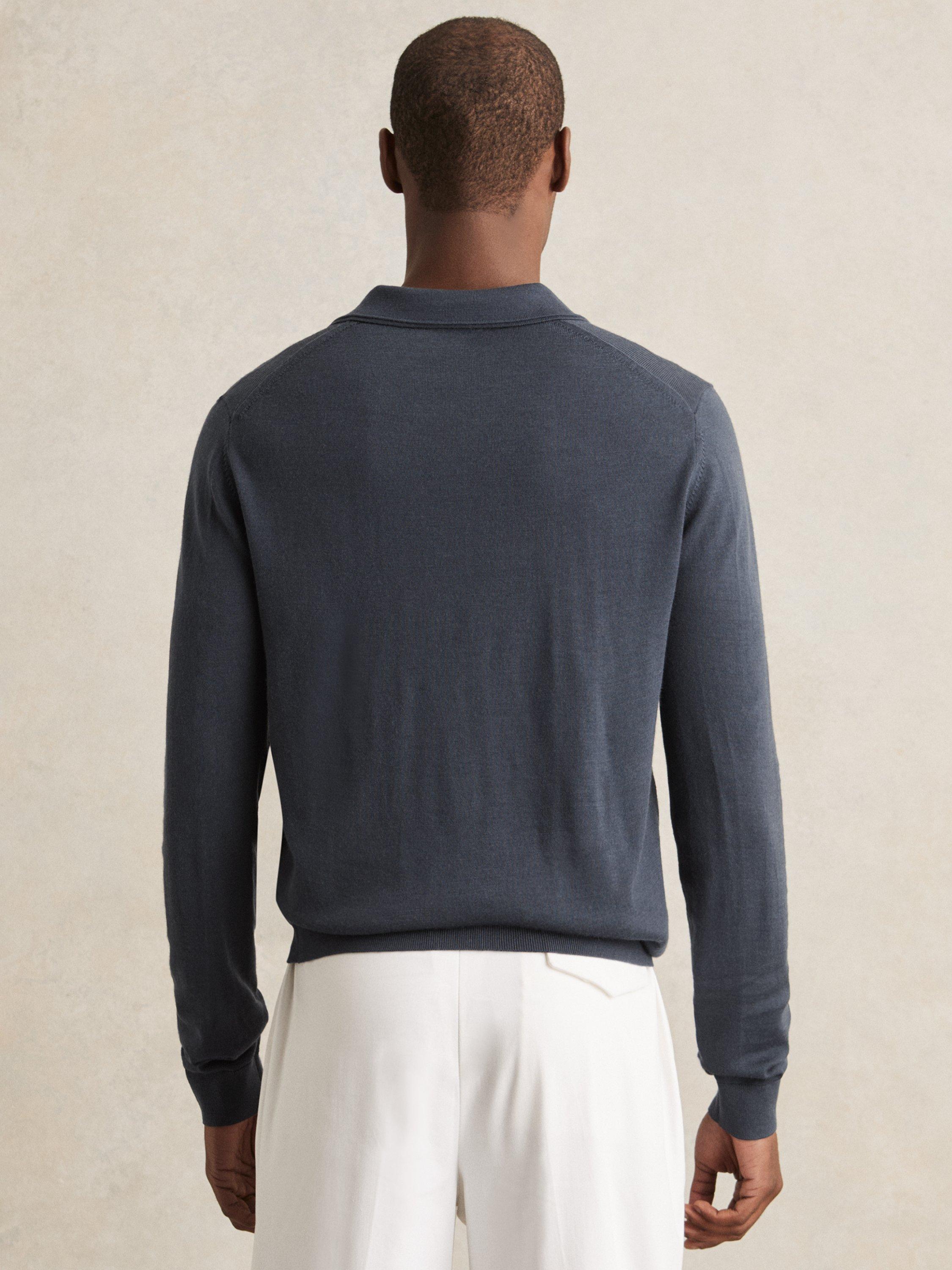 Product image 5 of 5, which shows Reiss Milburn Buttonless Long Sleeve Polo Shirt, Midnight Navy, XXL