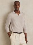 Reiss Milburn Buttonless Long Sleeve Polo Shirt, Wicker Brown Melange