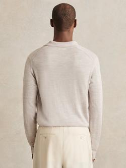 Reiss Milburn Buttonless Long Sleeve Polo Shirt - view 2, Wicker Brown Melange